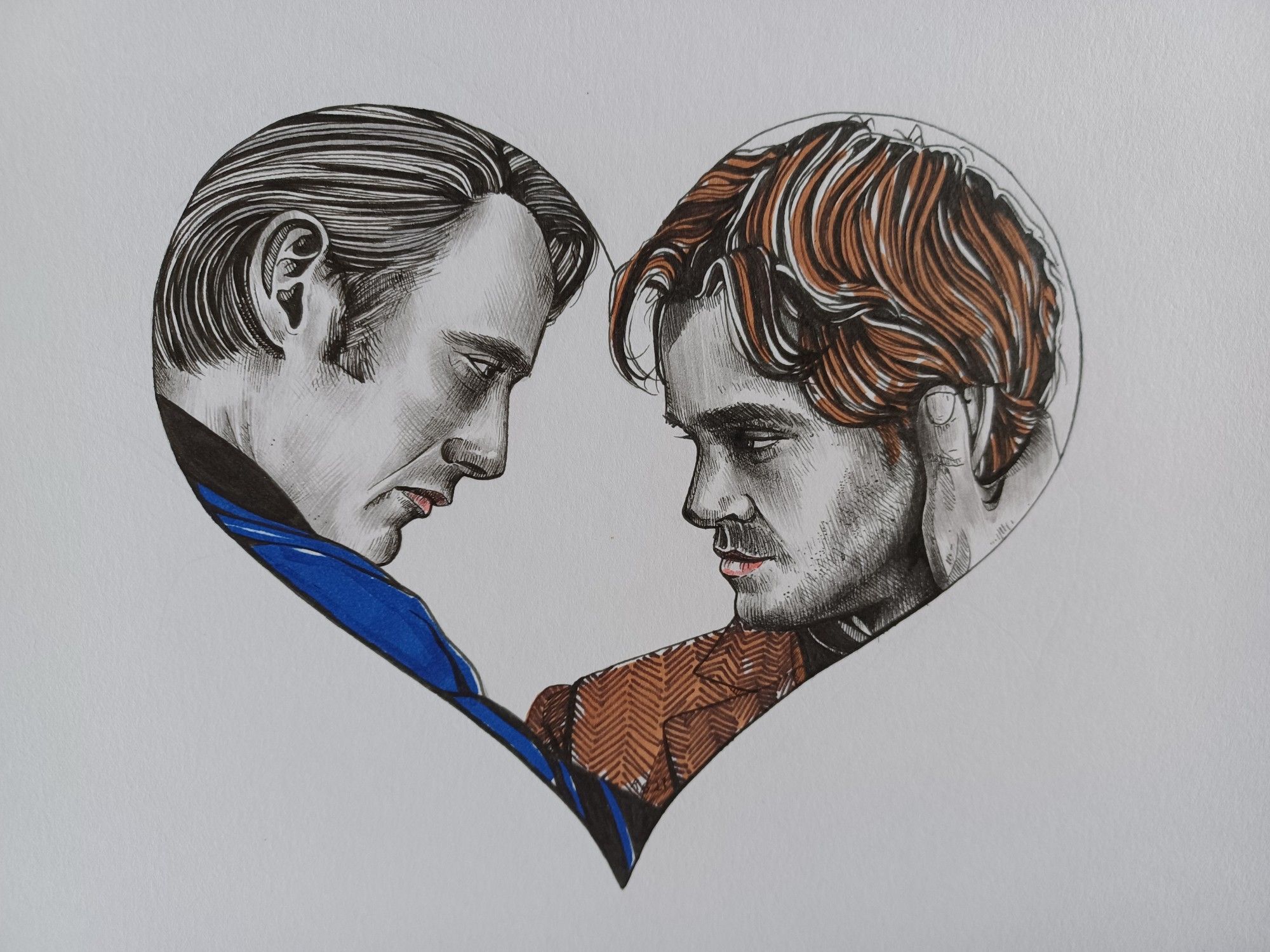 Ink and marker drawing of Hannigram in the shape of a heart.