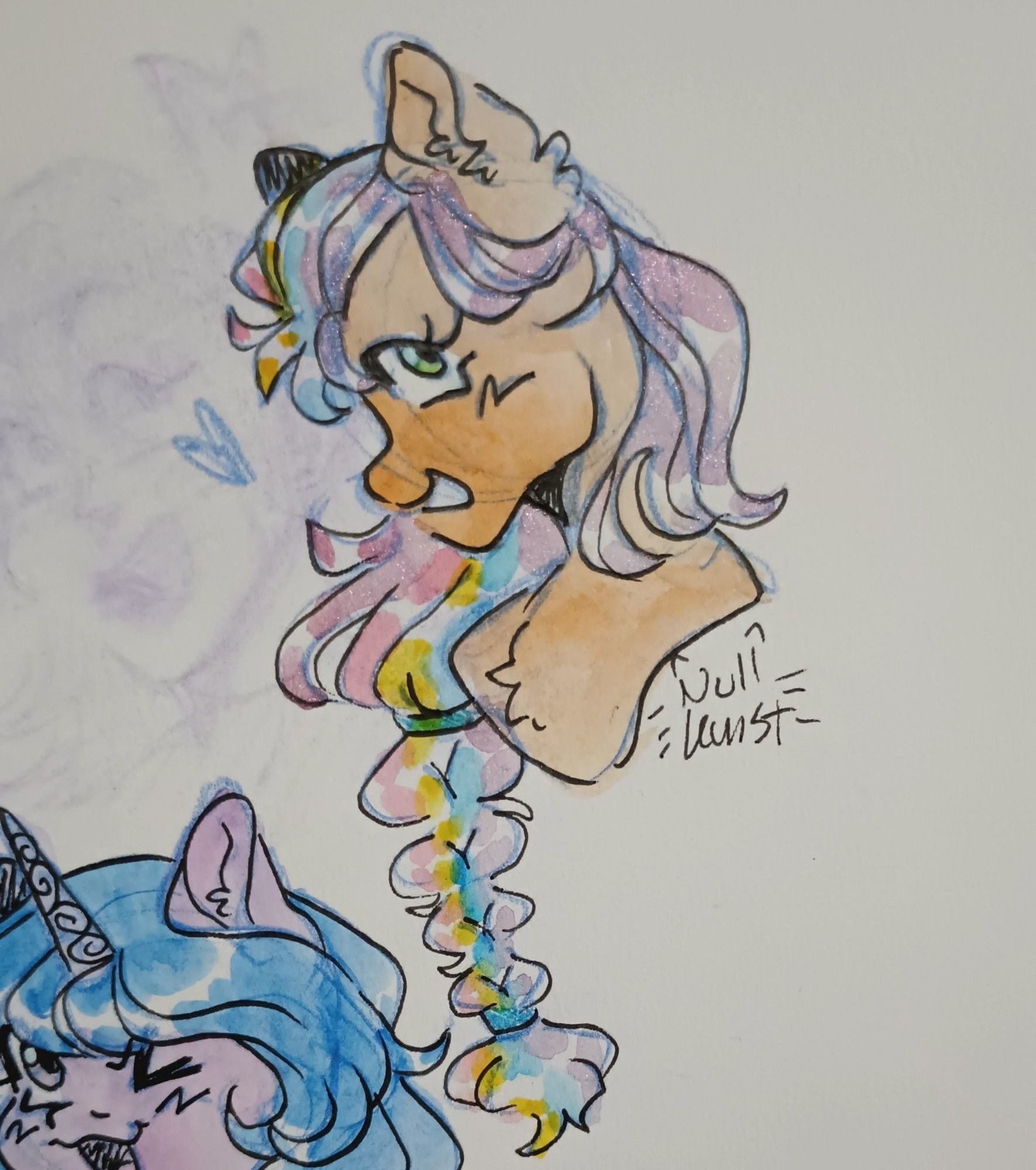 A bust drawing of Sunny Starscout from MLP G5. Done in watercolor.