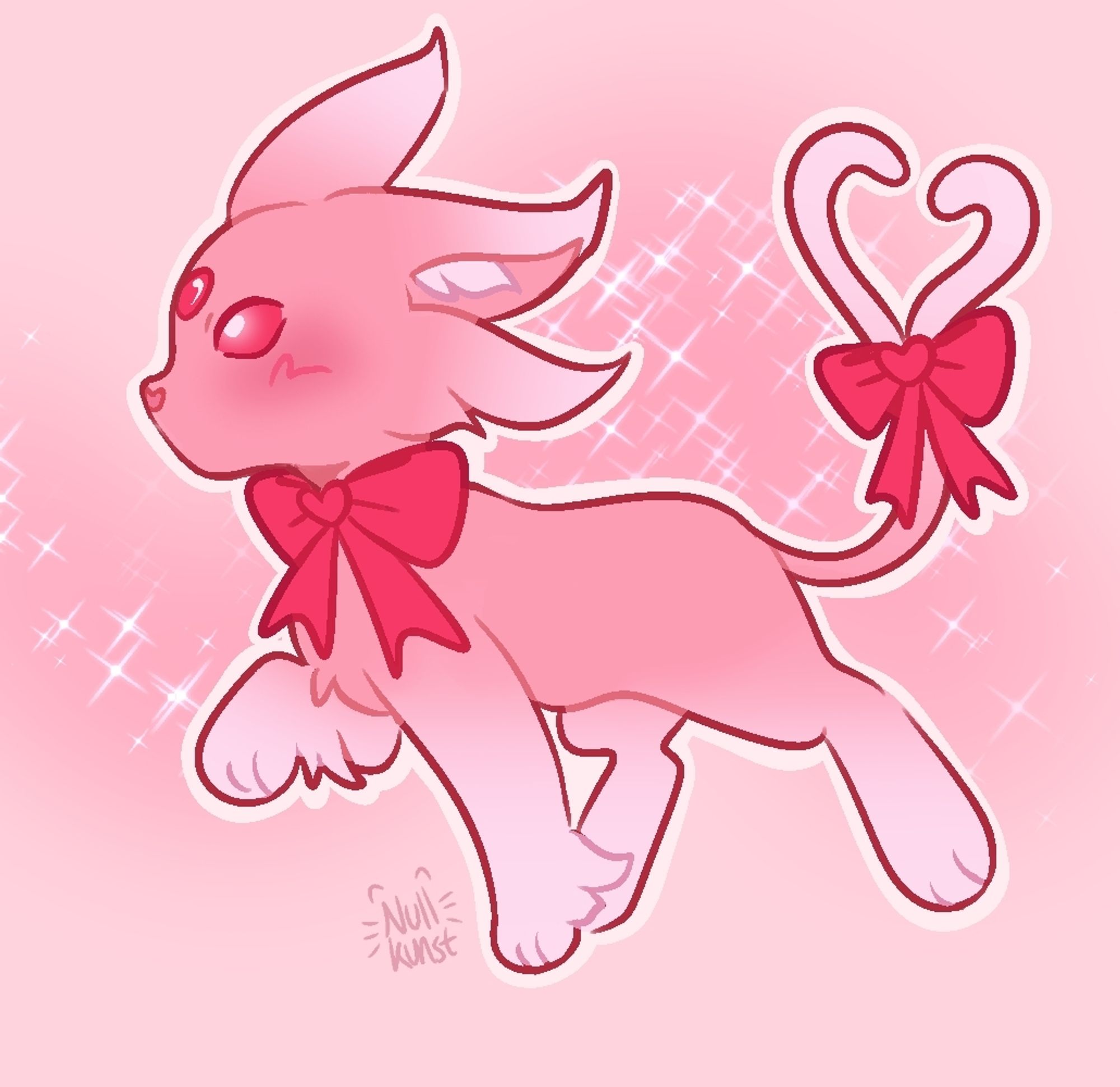 A digital drawing of a heart/love themed Espeon (Pokémon) OC. End description.