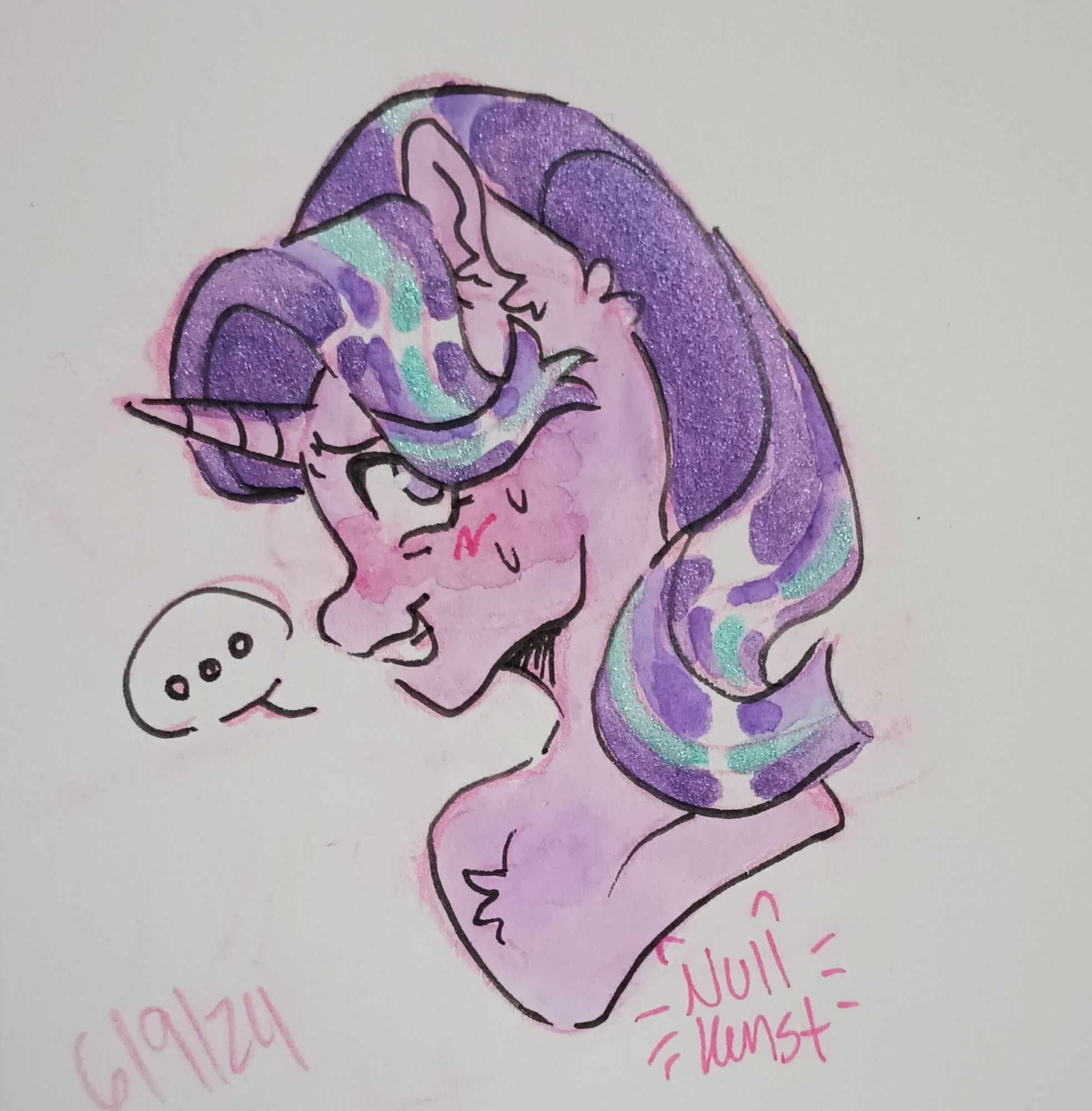 A headshot drawing of Starlight Glimmer from MLP:FiM. Done in watercolor.