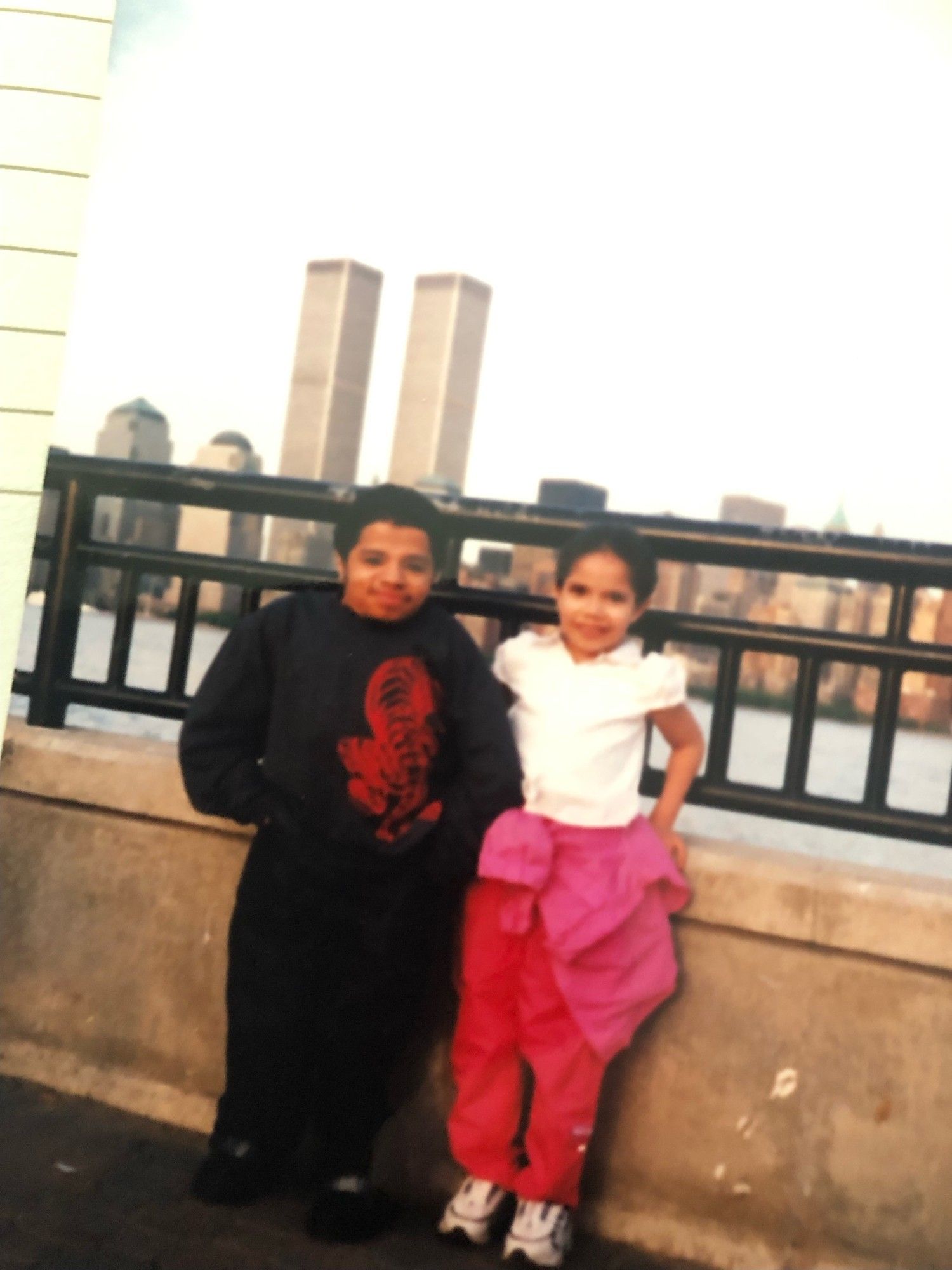 A picture of me and my niece across the river from Manhattan with the World Trade Center in the background taken a few months before Sept. 11, 2001