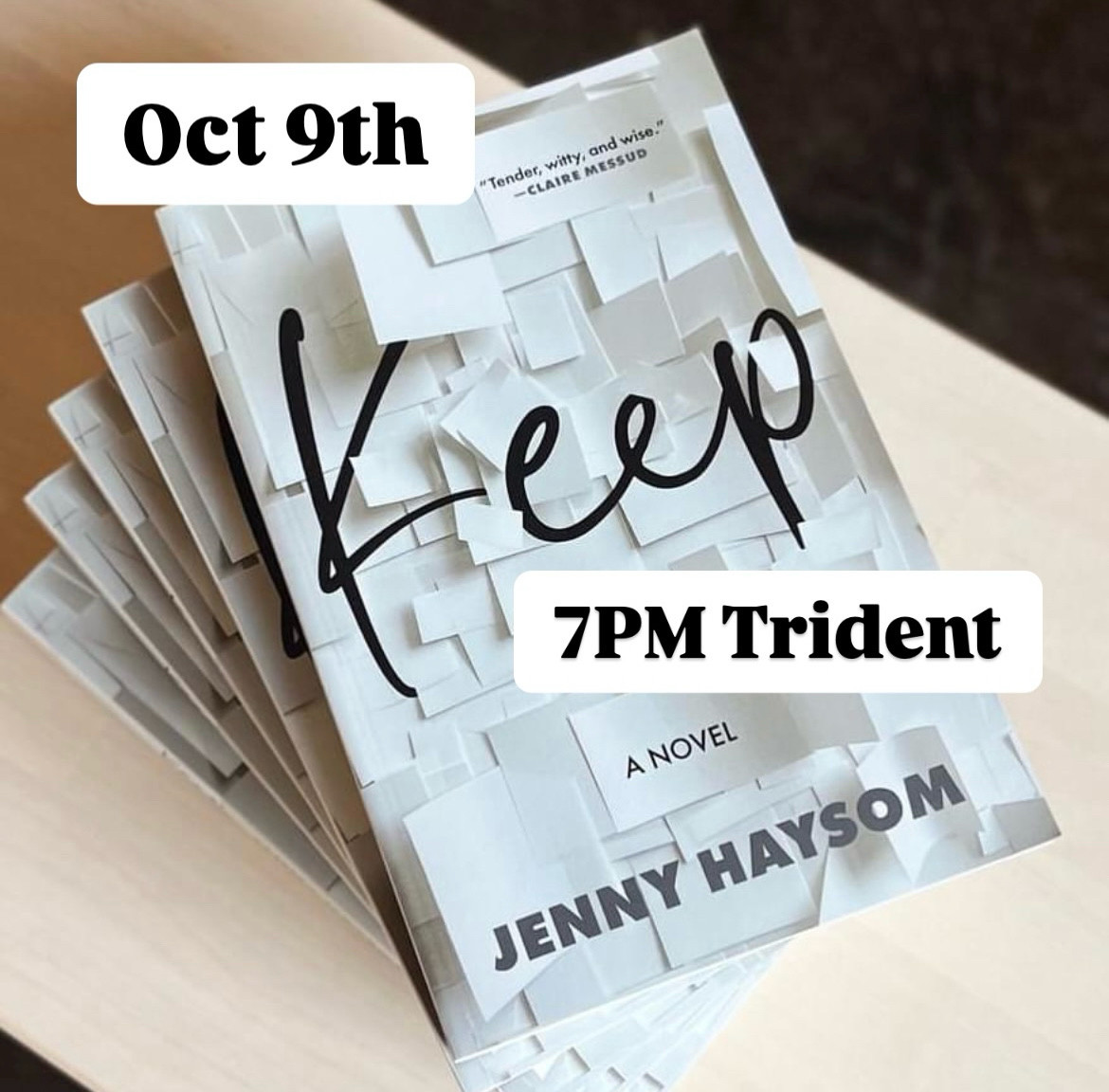 Now in stock and ready for next week’s book launch! Join us at Trident Wednesday Oct 9th for the launch party for Jenny Haysom’s Keep! Joining Jenny will be Andrew Forbes, reading from his new books the Diapause.