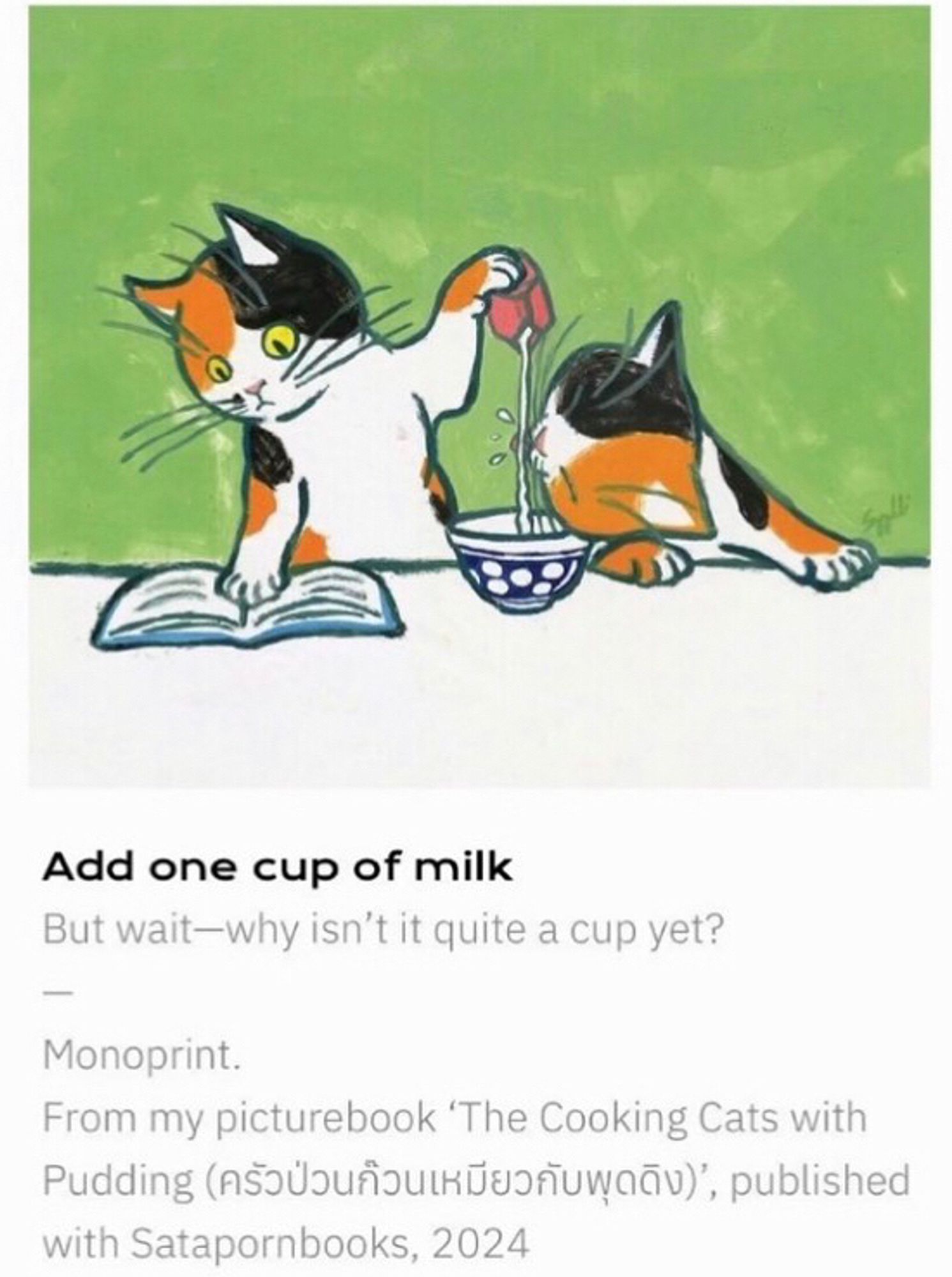 Two japanese bobtail cats are preparing one cup of milk