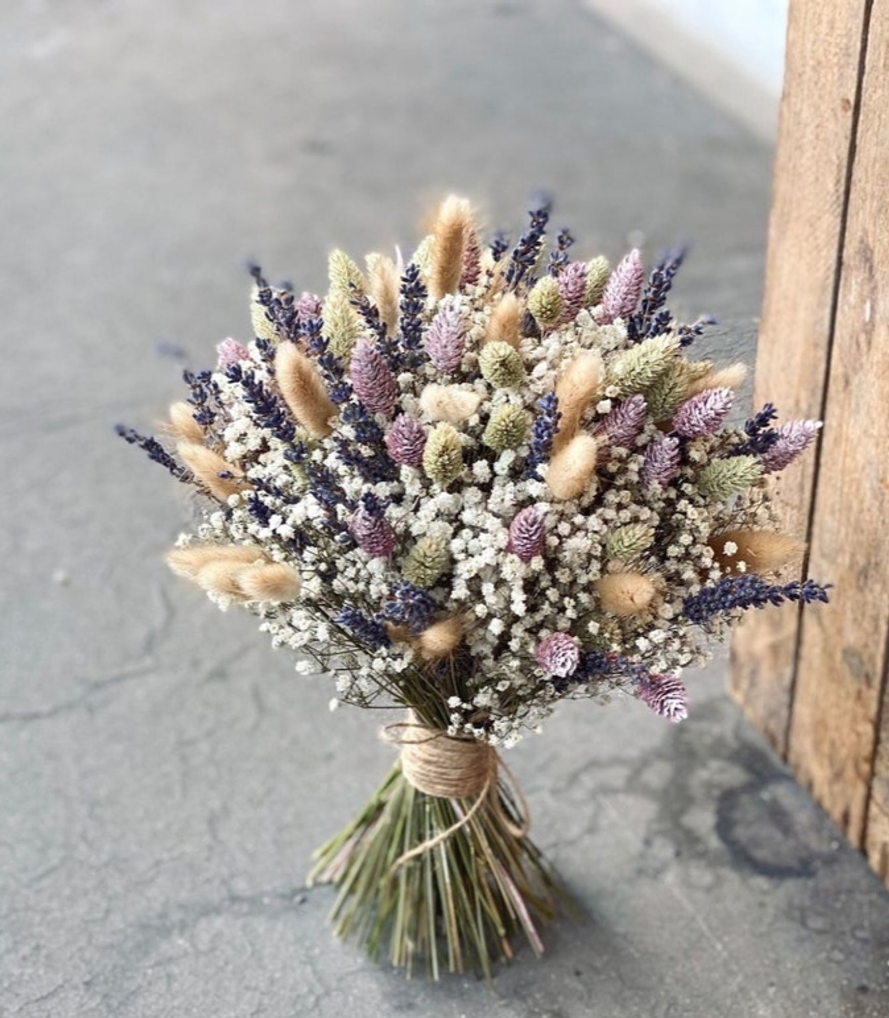 Purple lavender and tan grass with baby's breath