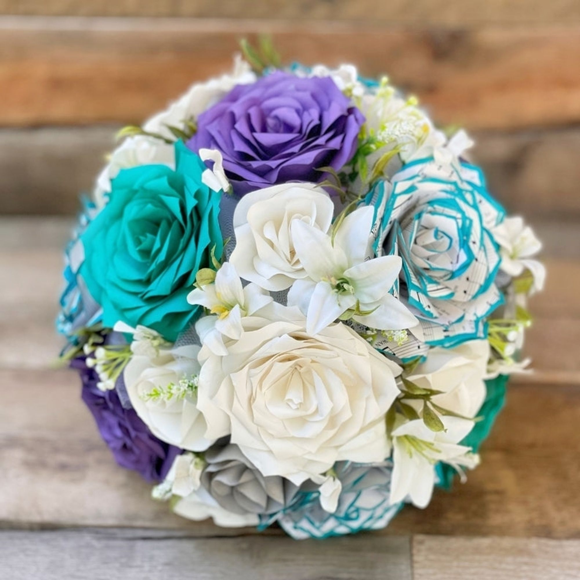 Purple blue teal roses bouquet