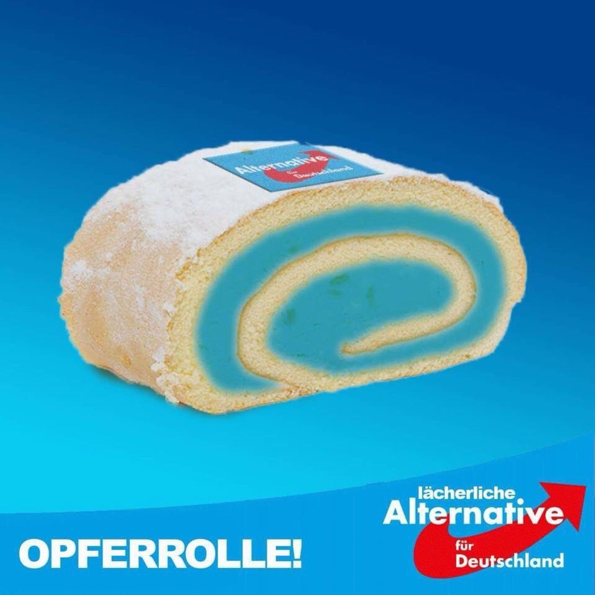 Eine blaue BiskuitsRolle mit dem Namen „Opferrolle“