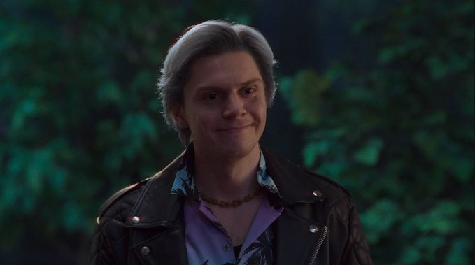 A still from WANDAVISION showing actor Evan Peters as character Ralph Bohner pretending to be Pietro Maximoff while under Agatha Harkness's magical control.