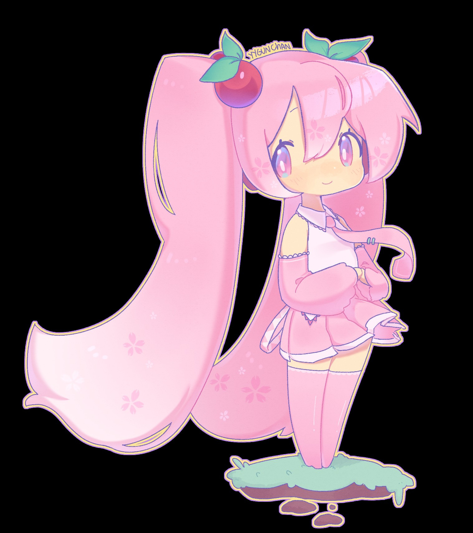 Standing chibi of hatsune miku sakura smilling cutely!