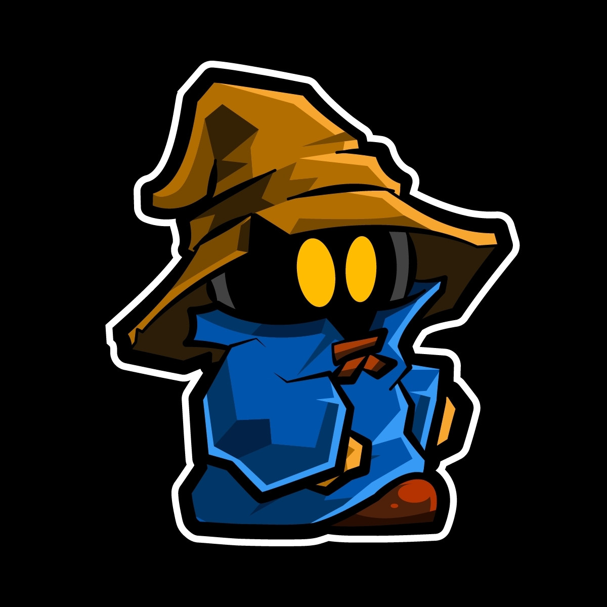 It's a Black Mage from Final Fantasy. It has a neutral expression.