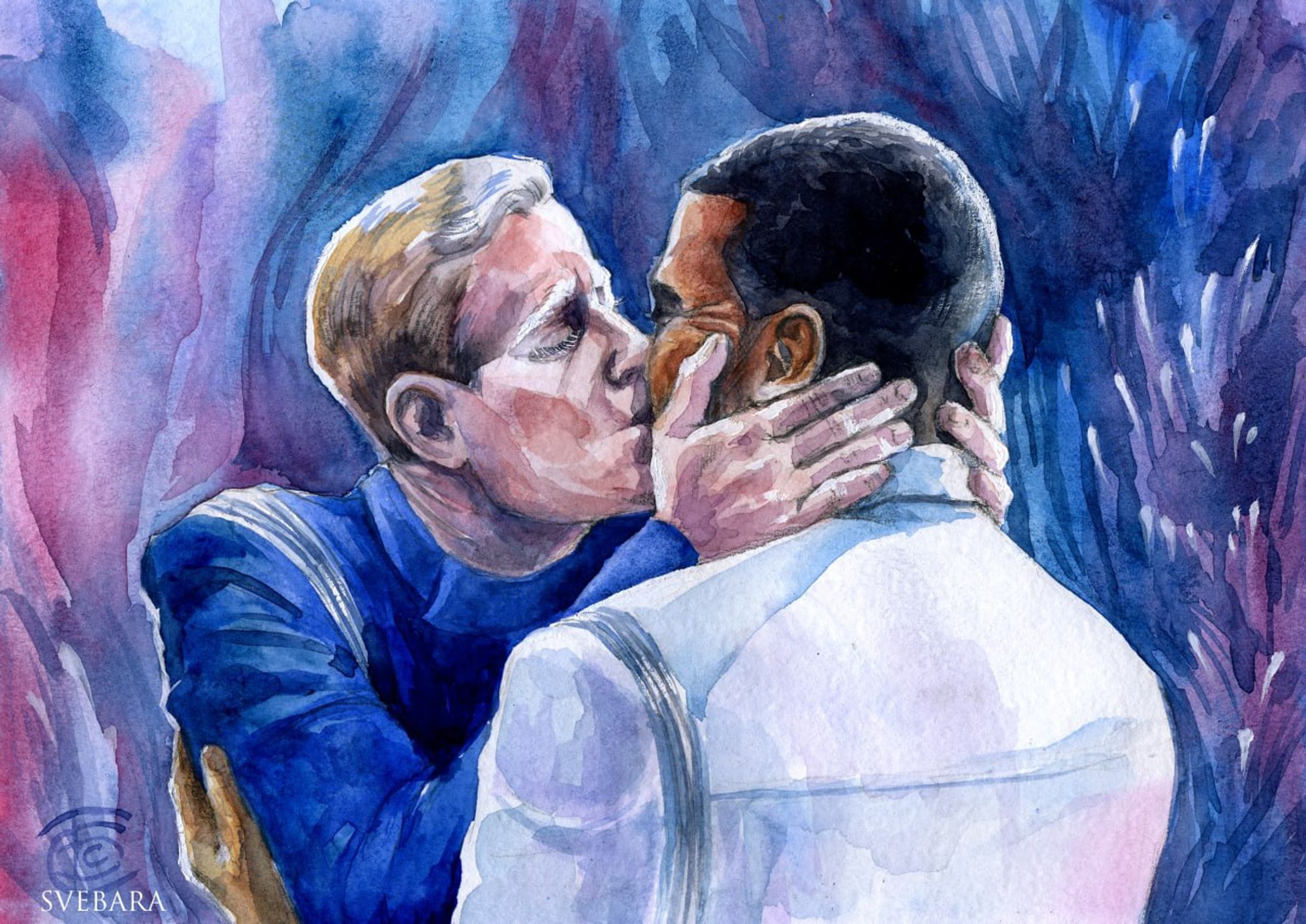 Paul passionately kisses Hugh before his "last jump". They are surrounded by mycelium shining forest. Based on 9 episode of Star Trek Discovery season 1.