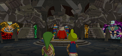 Link and Tetra meet the King of Hyrule, inside the frozen-in-time Hyrule Castle. 