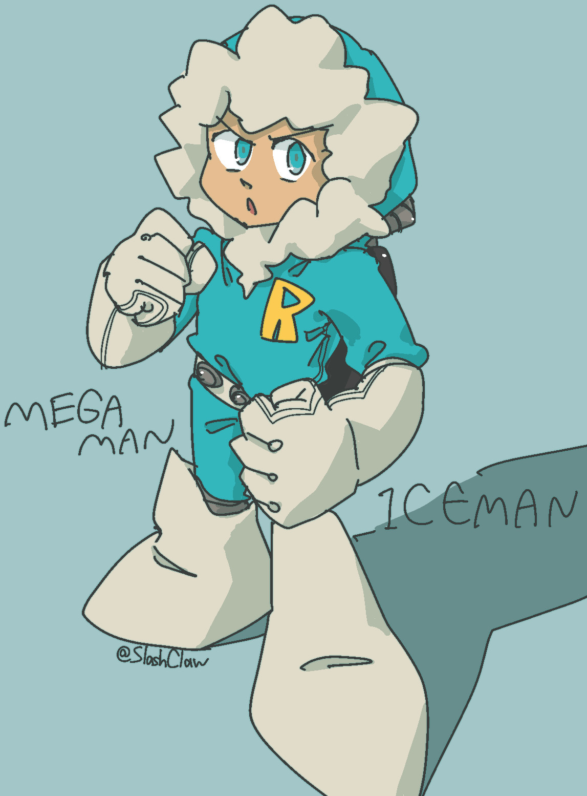 Ice Man in Mega Man Megamix. fan art. Ice Man is a small Inuit-like humanoid. His entire body is depicted.