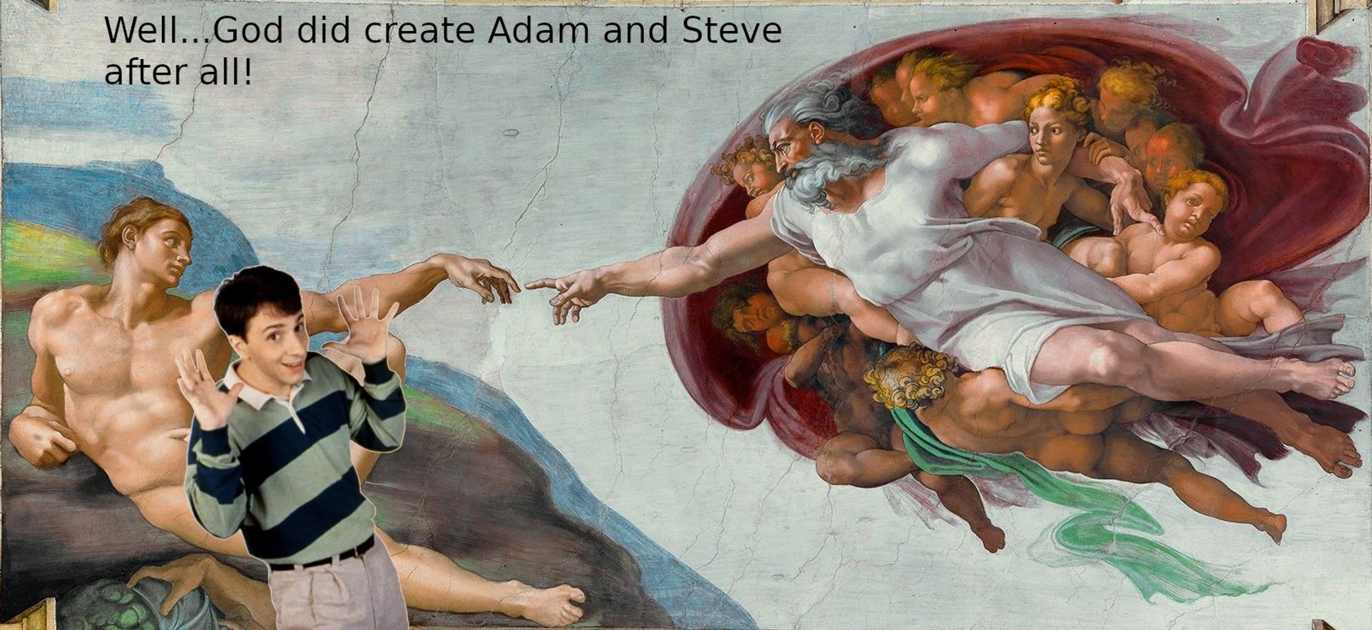 God created Adam and Steve from Blues Clues. the text reads: Well...God did create Adam and Steve after all!