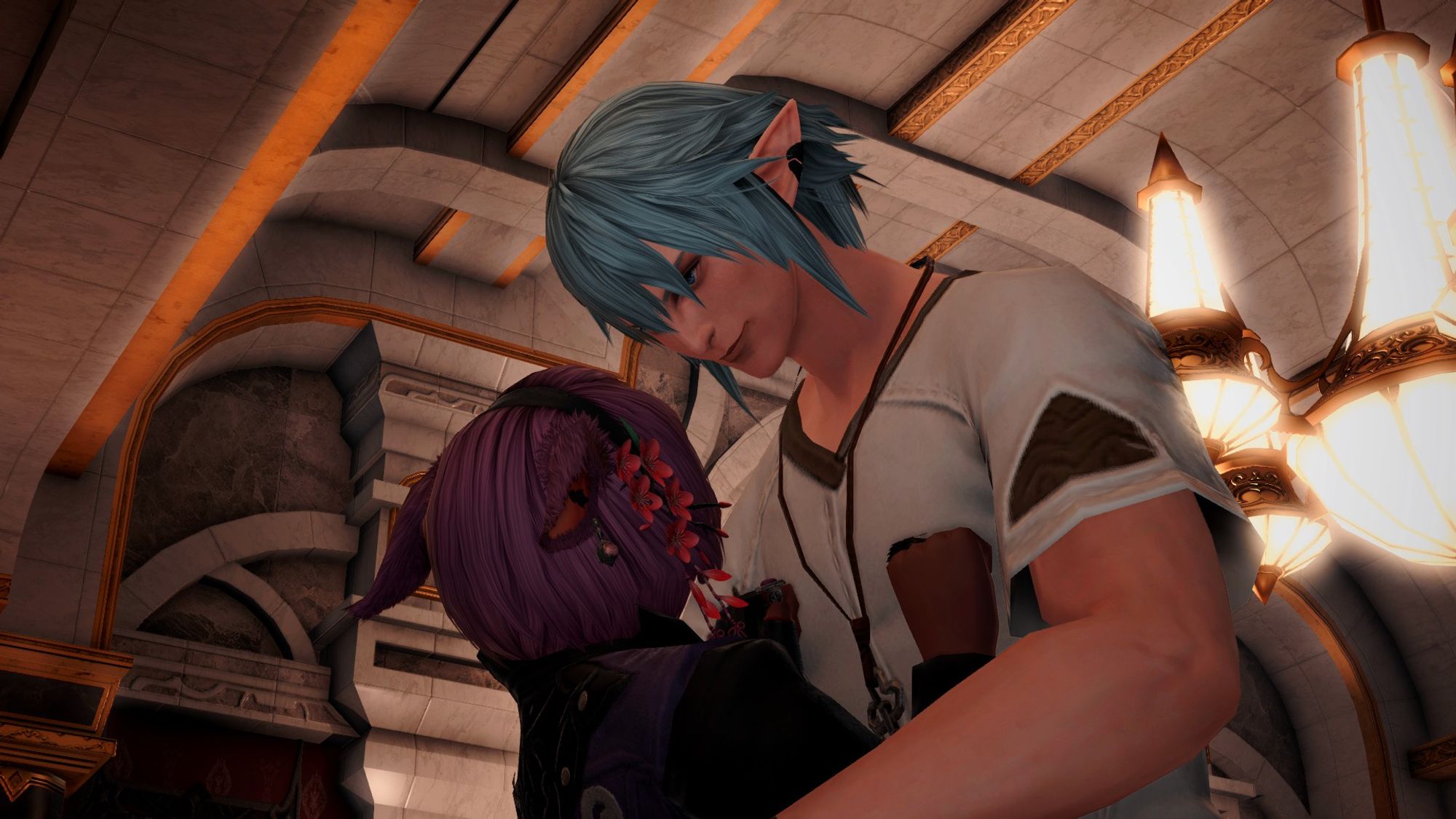 Haurchefant holding Azura close, looking deeply into her eyes.