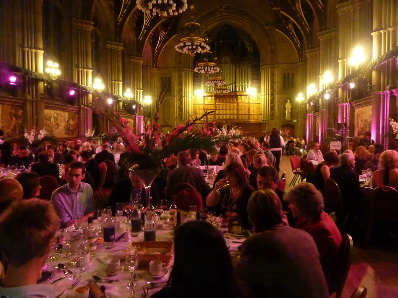 Conferences delegates seated at tables in Manchester Town Hall