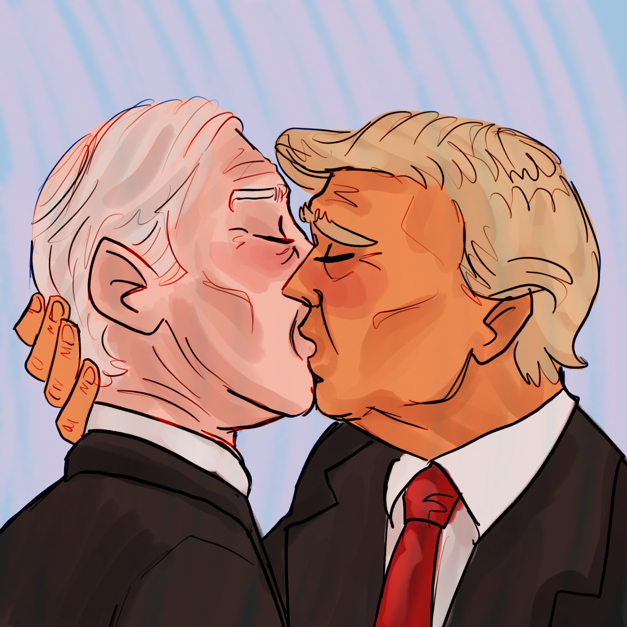 digital drawing of Joe Biden and Donald Trump kissing