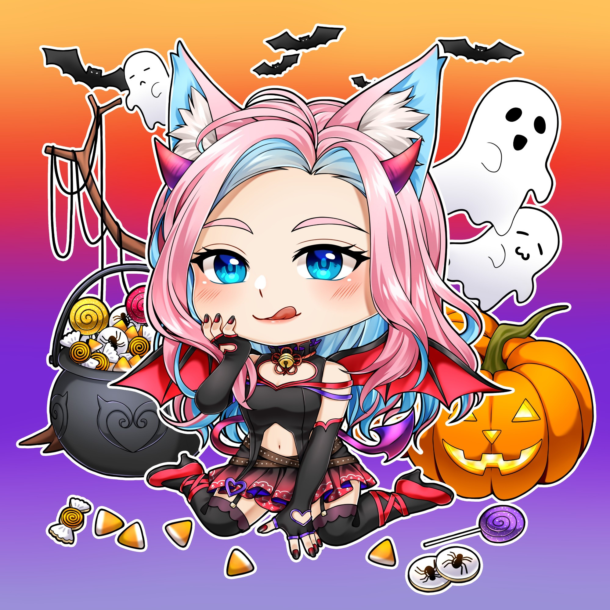 Halloween Chibi girl anime illustration