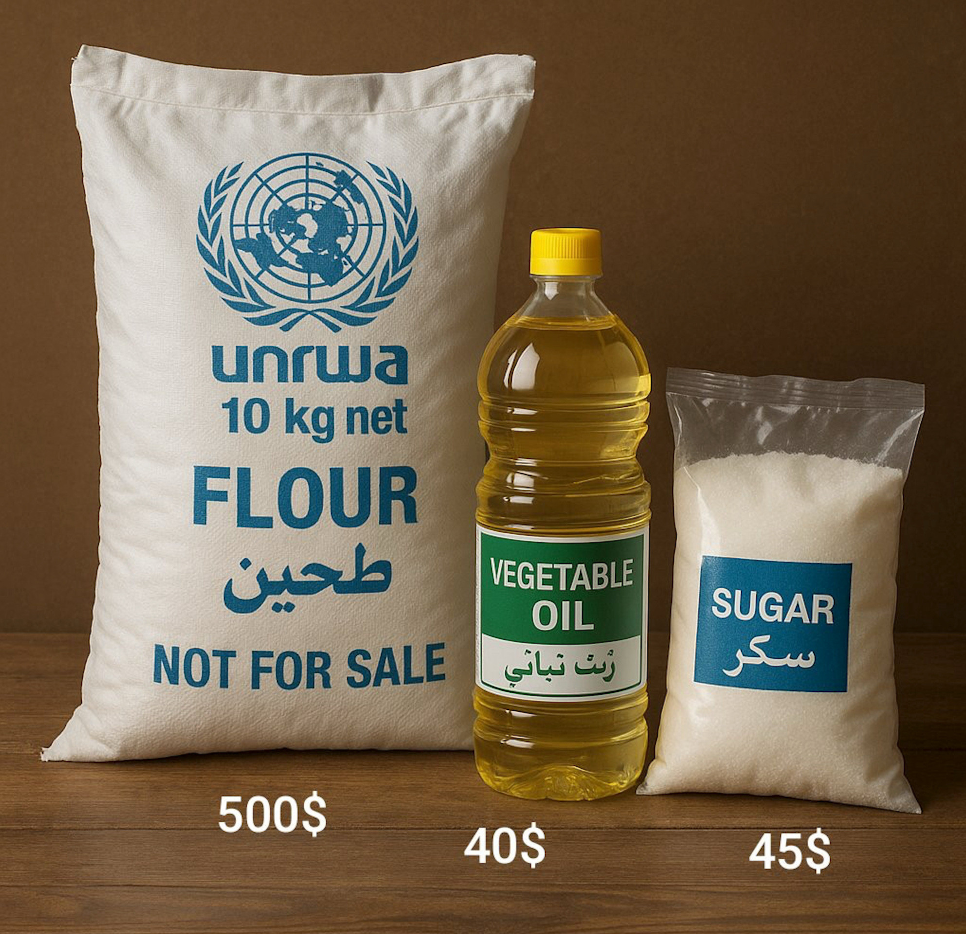 Flour, oil and sugar at inflated prices.