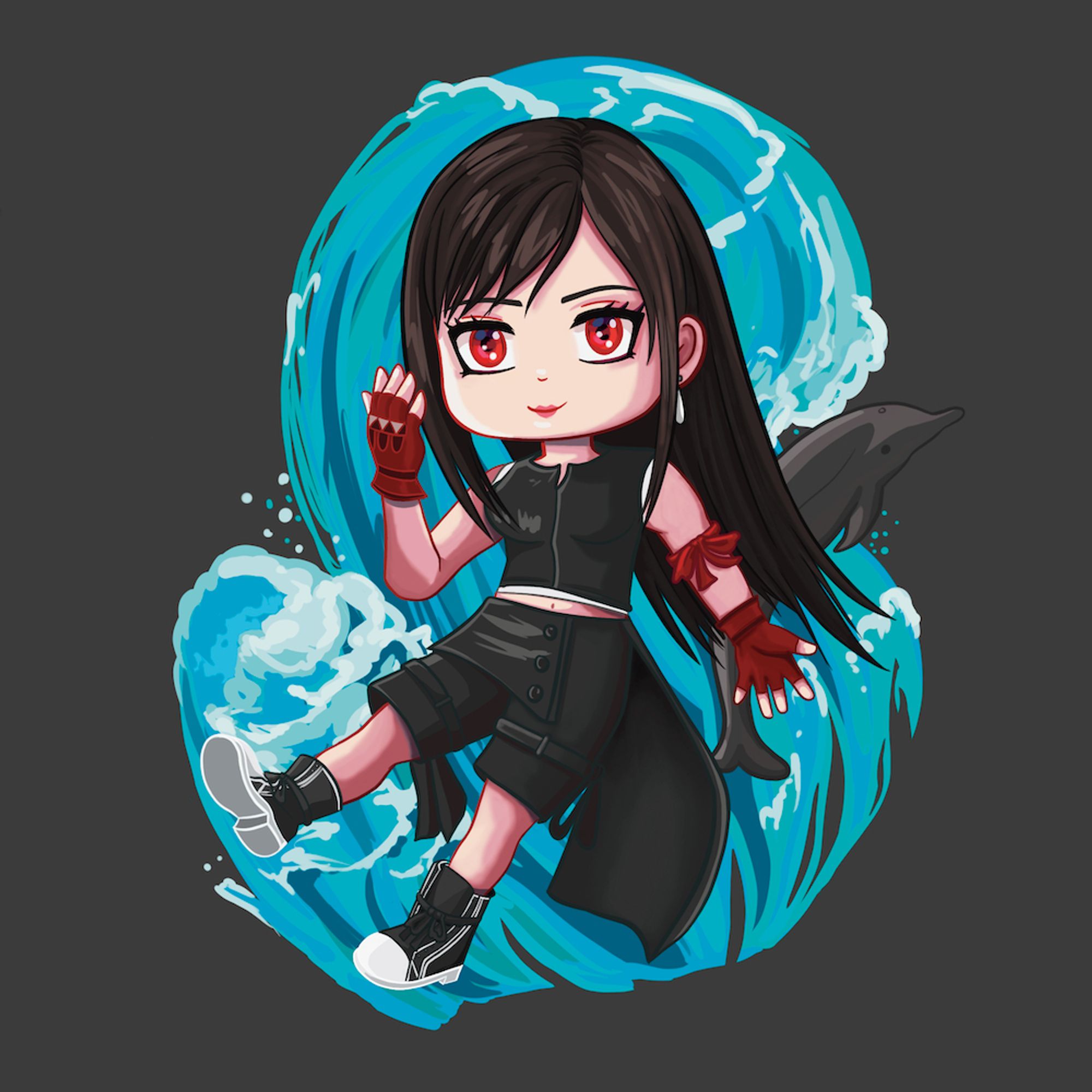 A flipped version of the previous artwork, with Tifa wearing her FF7 Advent Children outfit.