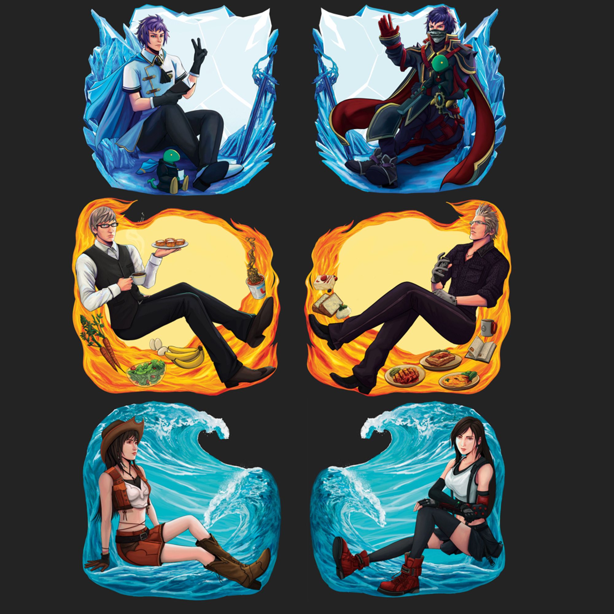 Final fantasy standee designs featuring Kurasame from type-0; Ignis from FF 15 and Tifa from FF7.