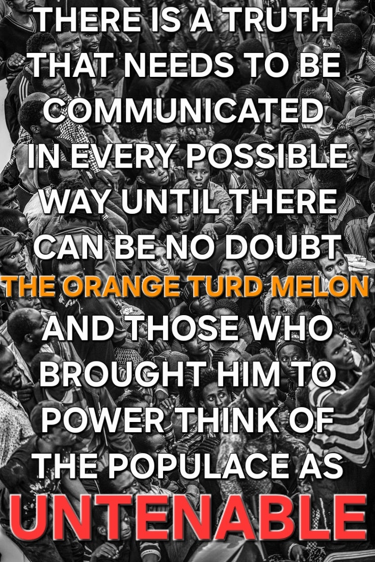 There is a truth that needs to be communicated in every possible way until there can be no doubt
The Orange Turd Melon 
And those who brought him to power think of the populace as
UNTENABLE