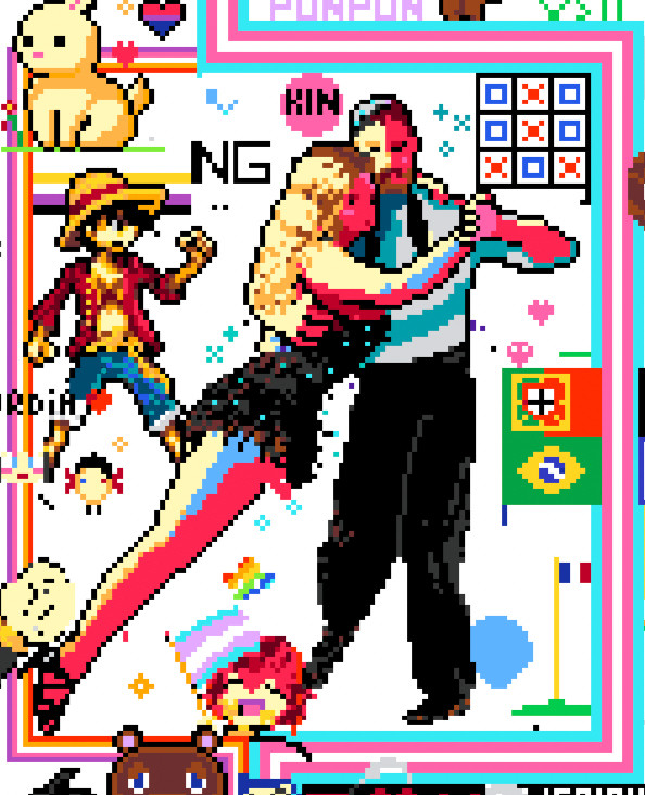 a pixel art of baghera dancing DALSI, with a brasilian flag