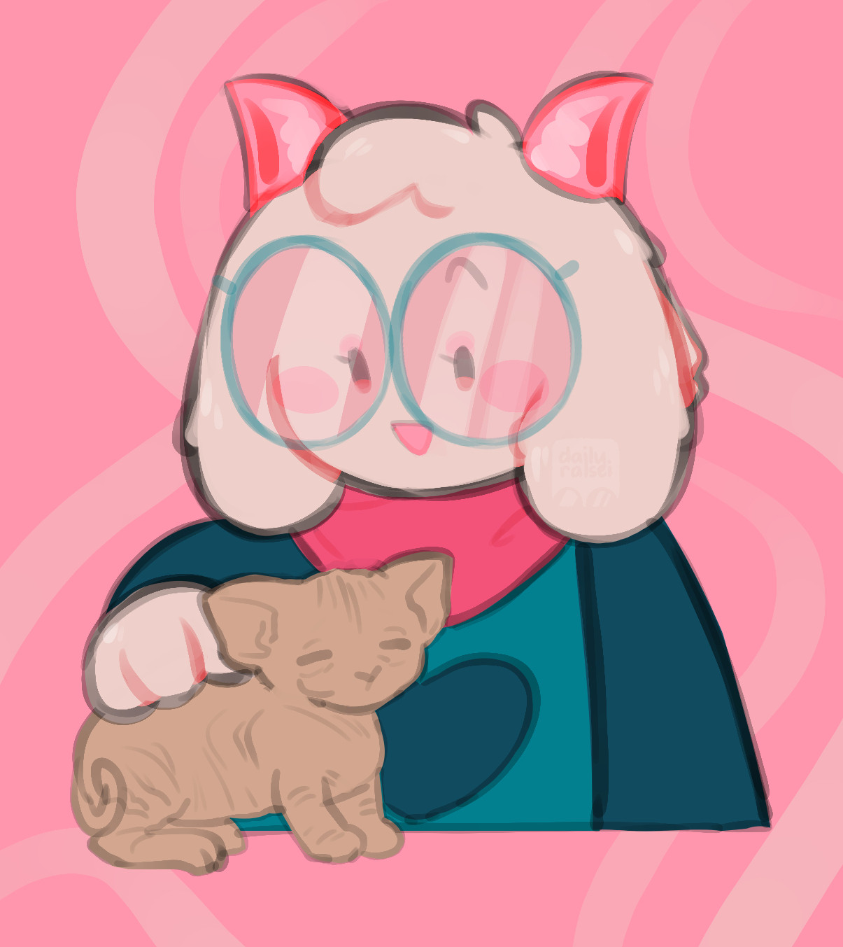 Ralsei petting a sphynx kitten