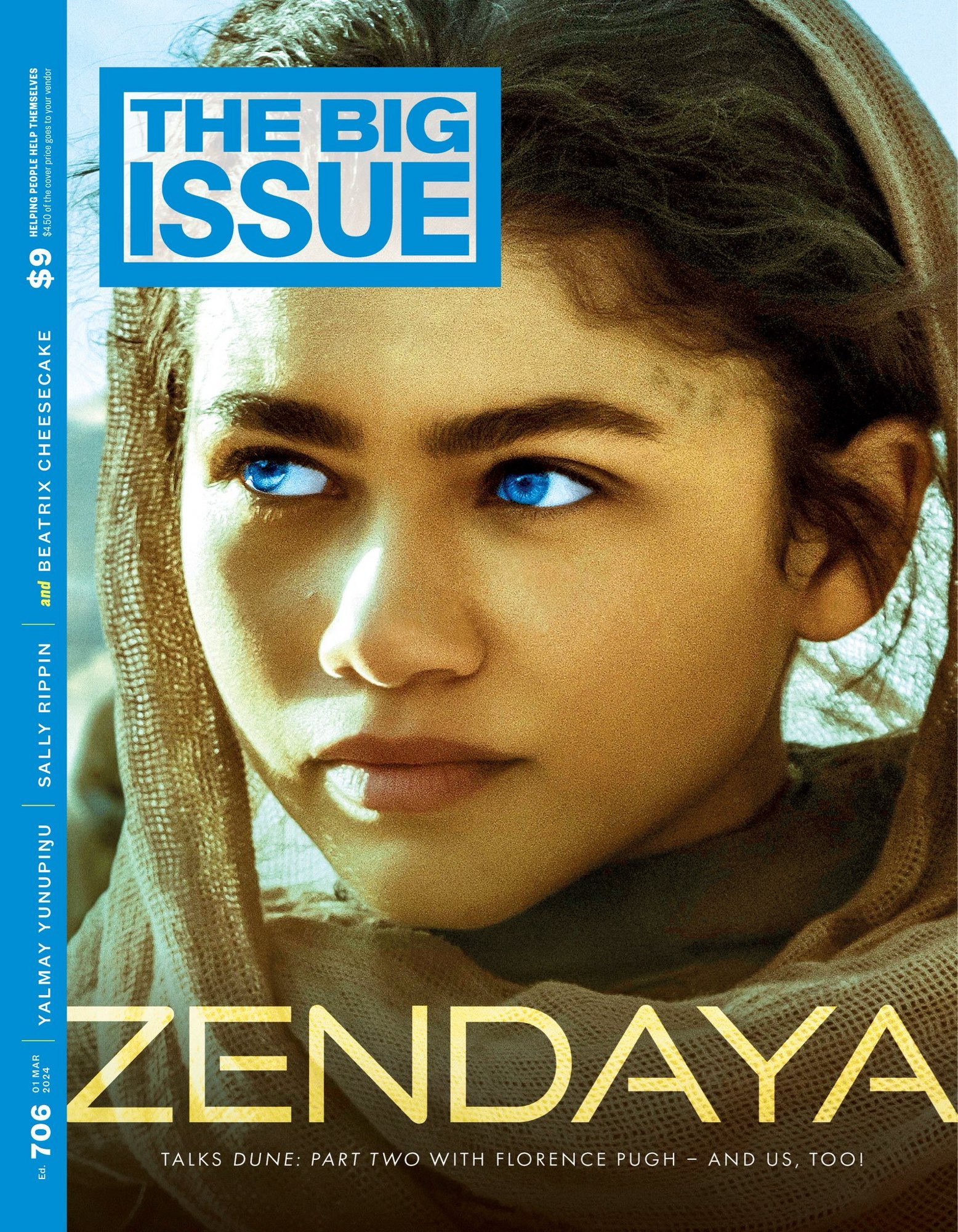 The cover of edition 706 of the big issue australia, featuring a close up of Zendaya in Dune: Part Two