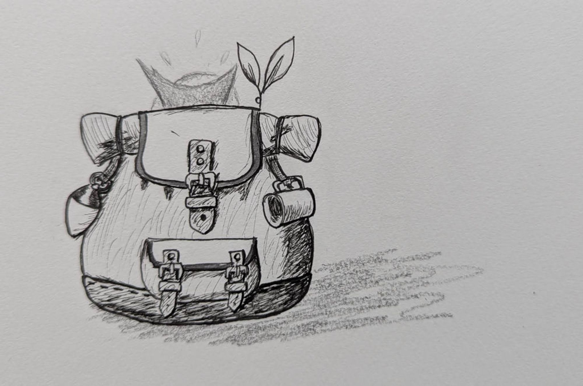 A korok (from Zelda's Tears of the Kingdom) backpack drawn from behind.