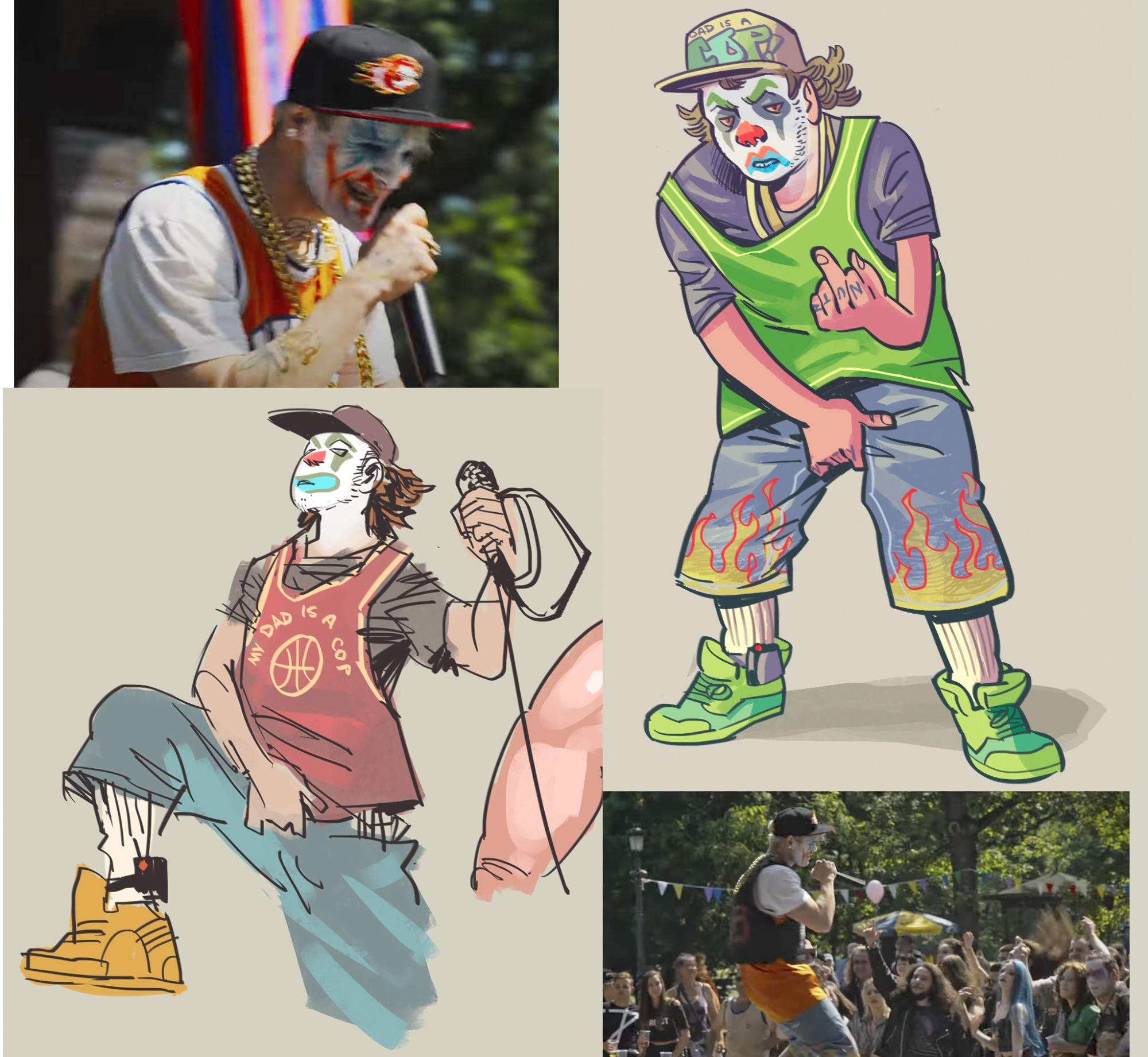 The Frontman of the "Killer Nutz" is a childish white dude in monster clown makeup appropriating anything in reach to make himself look formidable and interesting. He's got a basketball jersey proclaiming that his dad is a cop, as if you needed to be told.