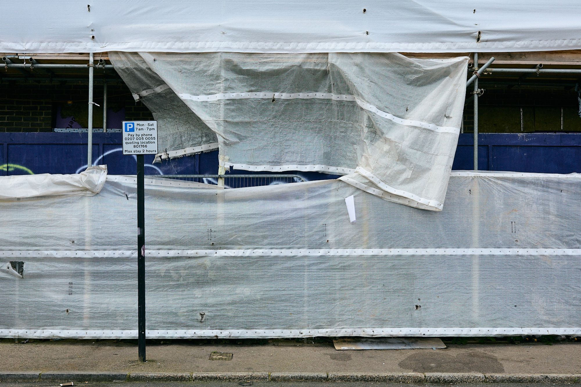 Scaffolding wrapping on a side street in West Norwood, London