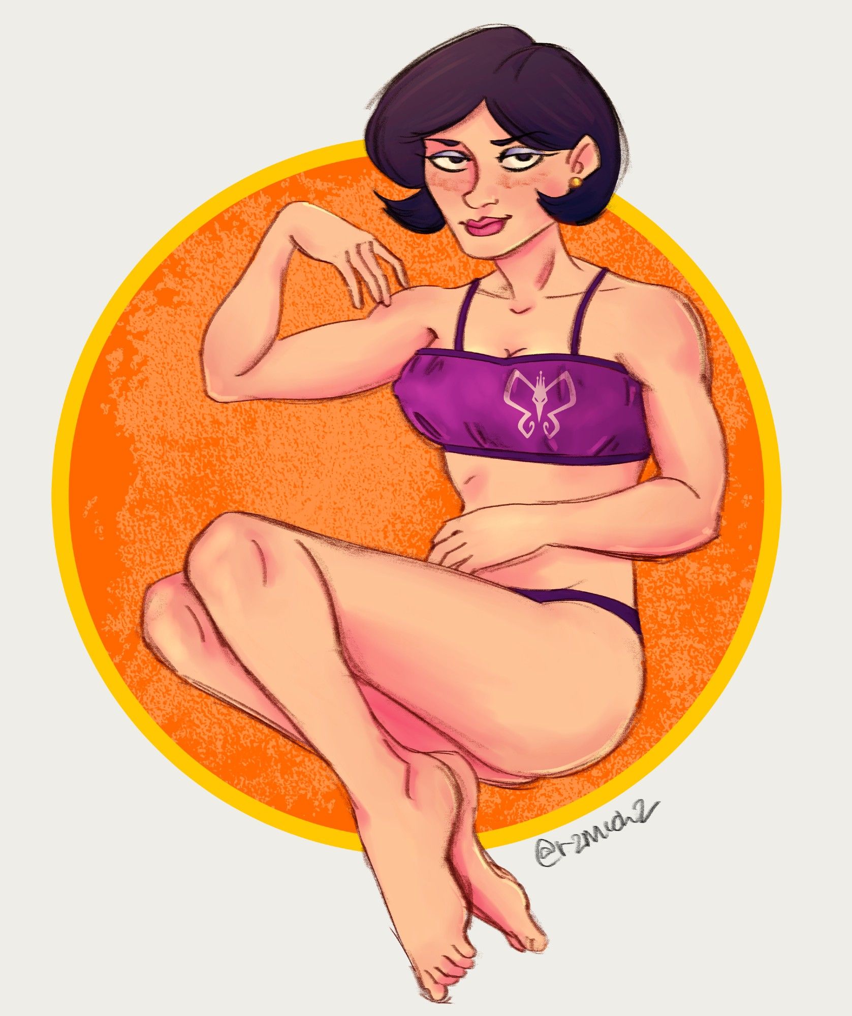 Dr. Mrs. The Monarch from Venture Bros in her underwear / sleep wear in a generic pinup pose.