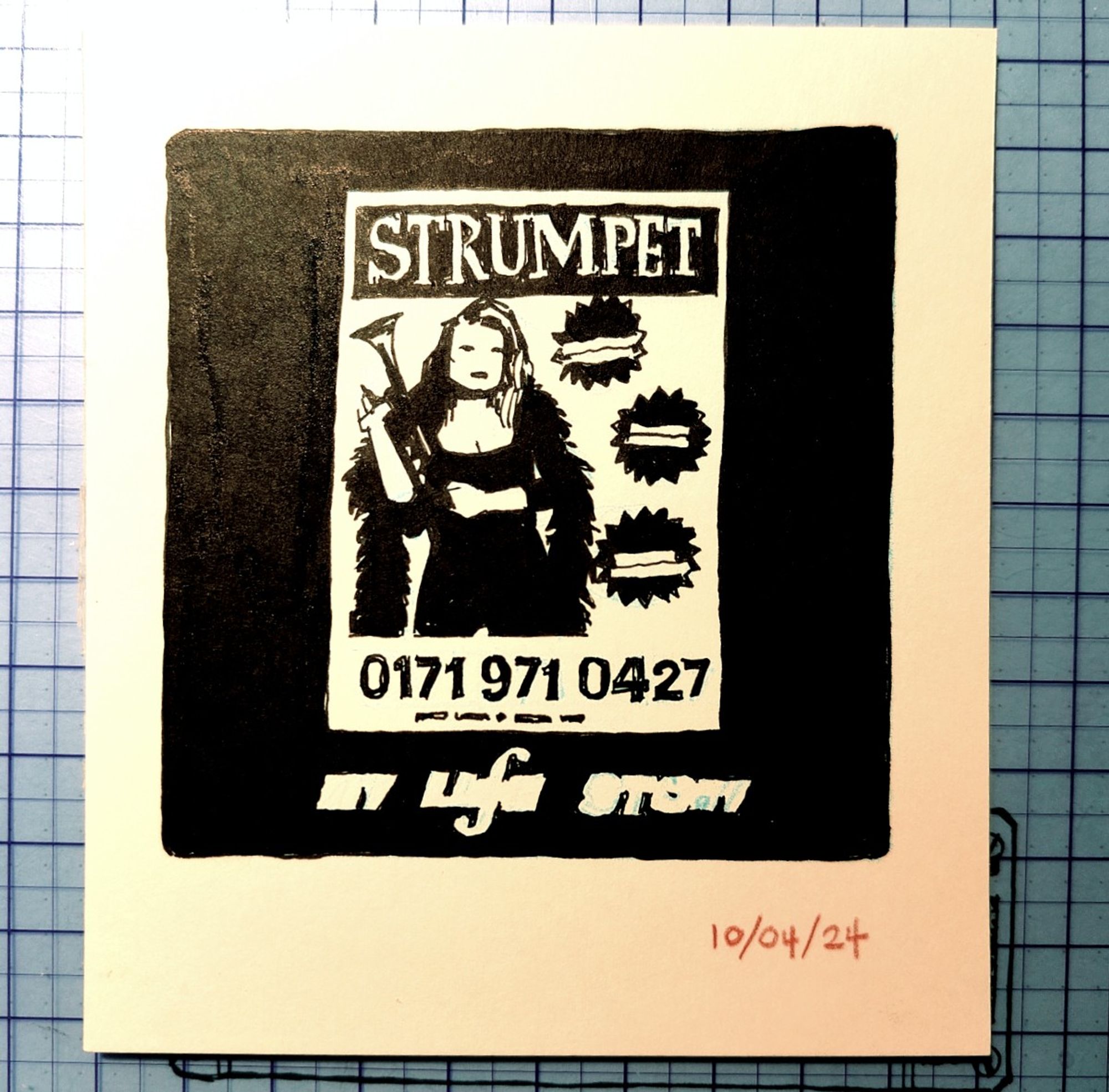 tiny ink drawing based on the sleeve of "Strumpet" by My Life Story (1997)