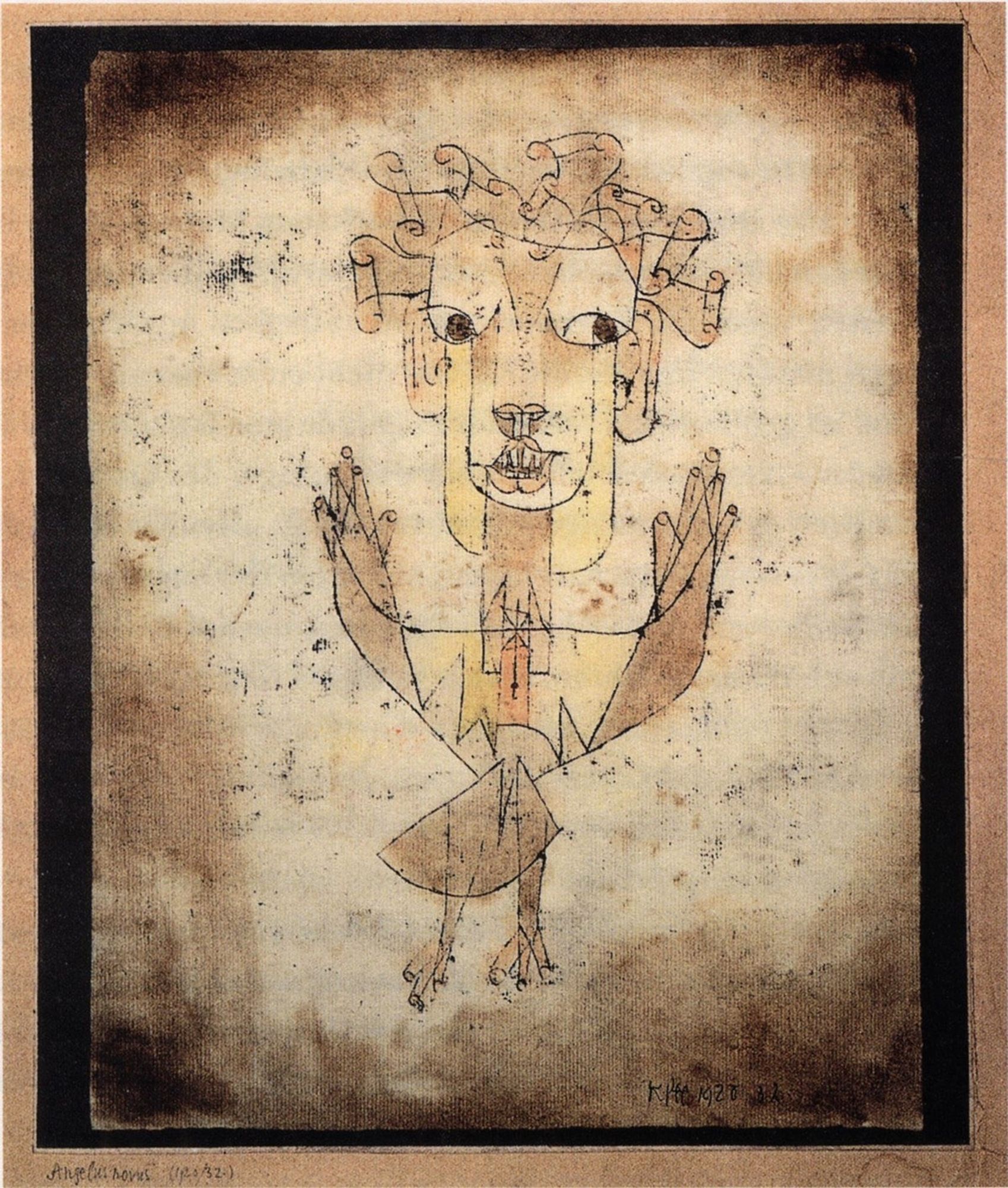 Angelus Novus, a monoprint by Paul Klee, looking surprisingly like Elon Musk in that last picture.