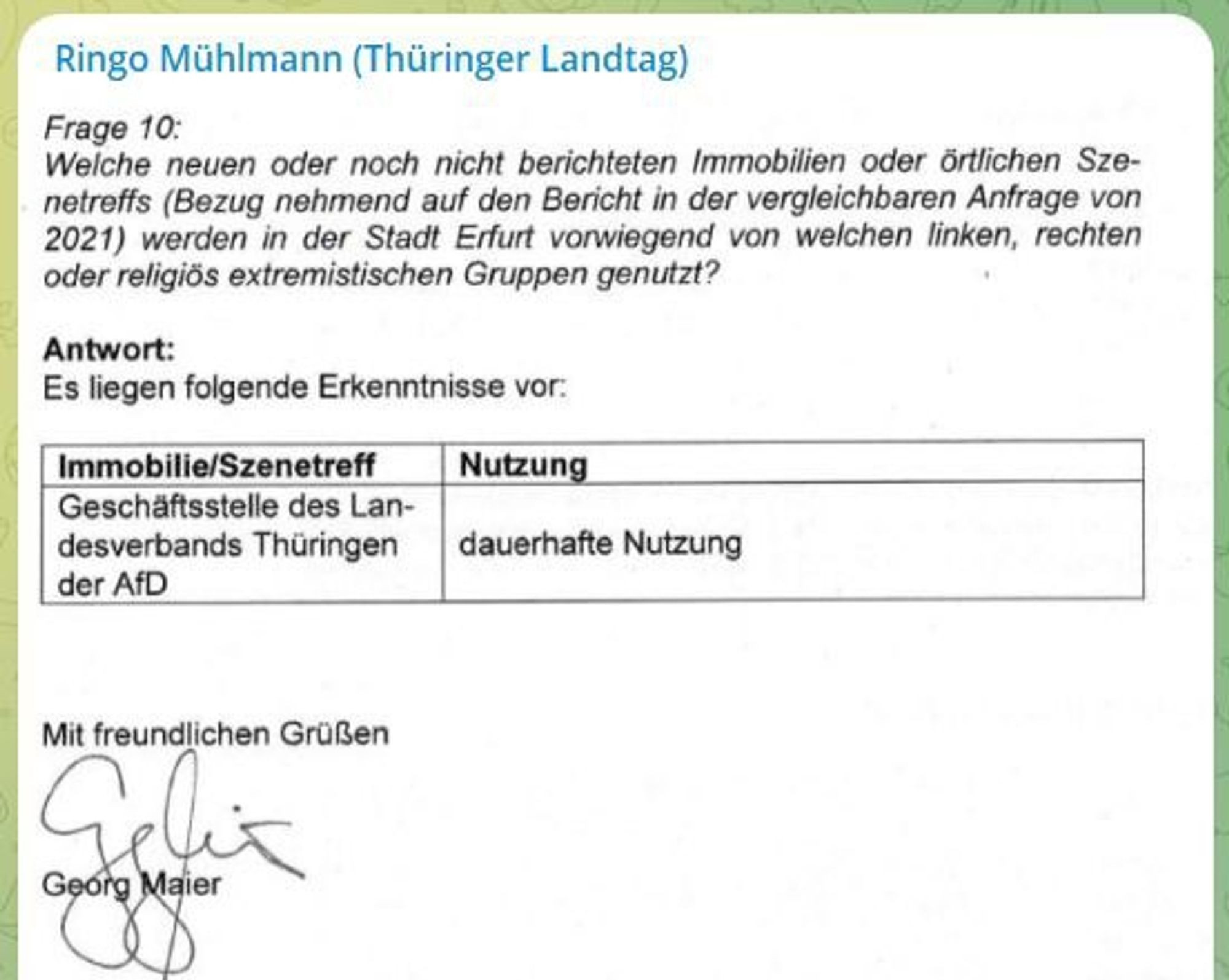 Screenshot aus dem Telegram-Kanal von Ringo Mühlmann, der wiederum den Screenshot von besagter Anfrage geteilt hat.