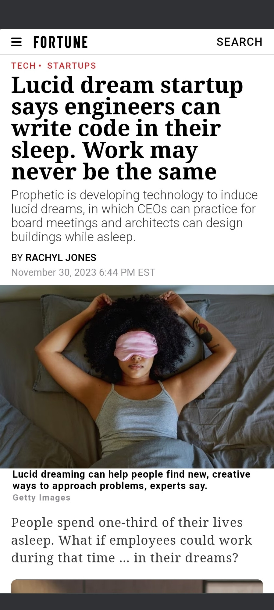 A news article about a stupid device that says it would let people work in their sleep