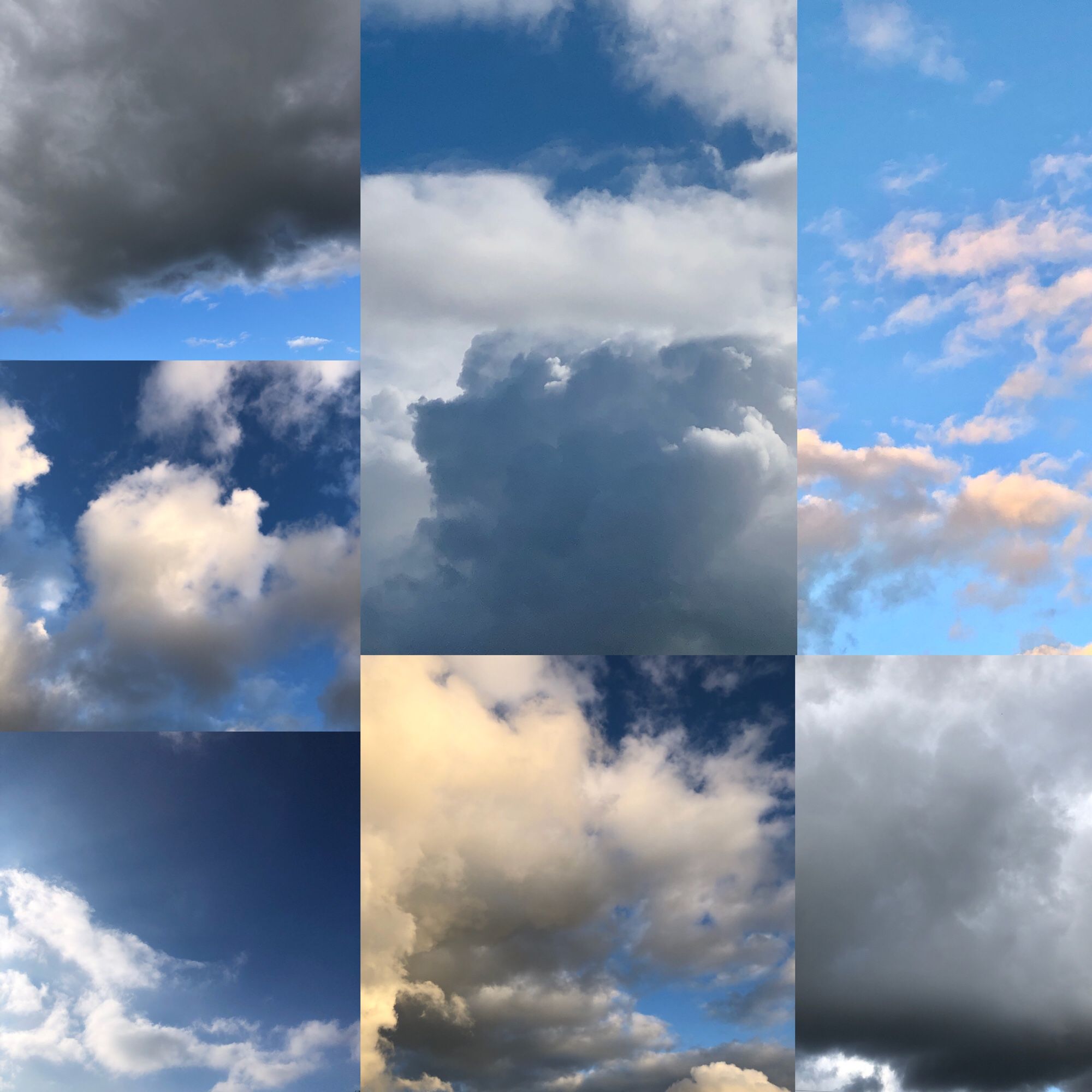 Composite photo of seven different cloud photos, one taken each day this week.
A cloud diary.