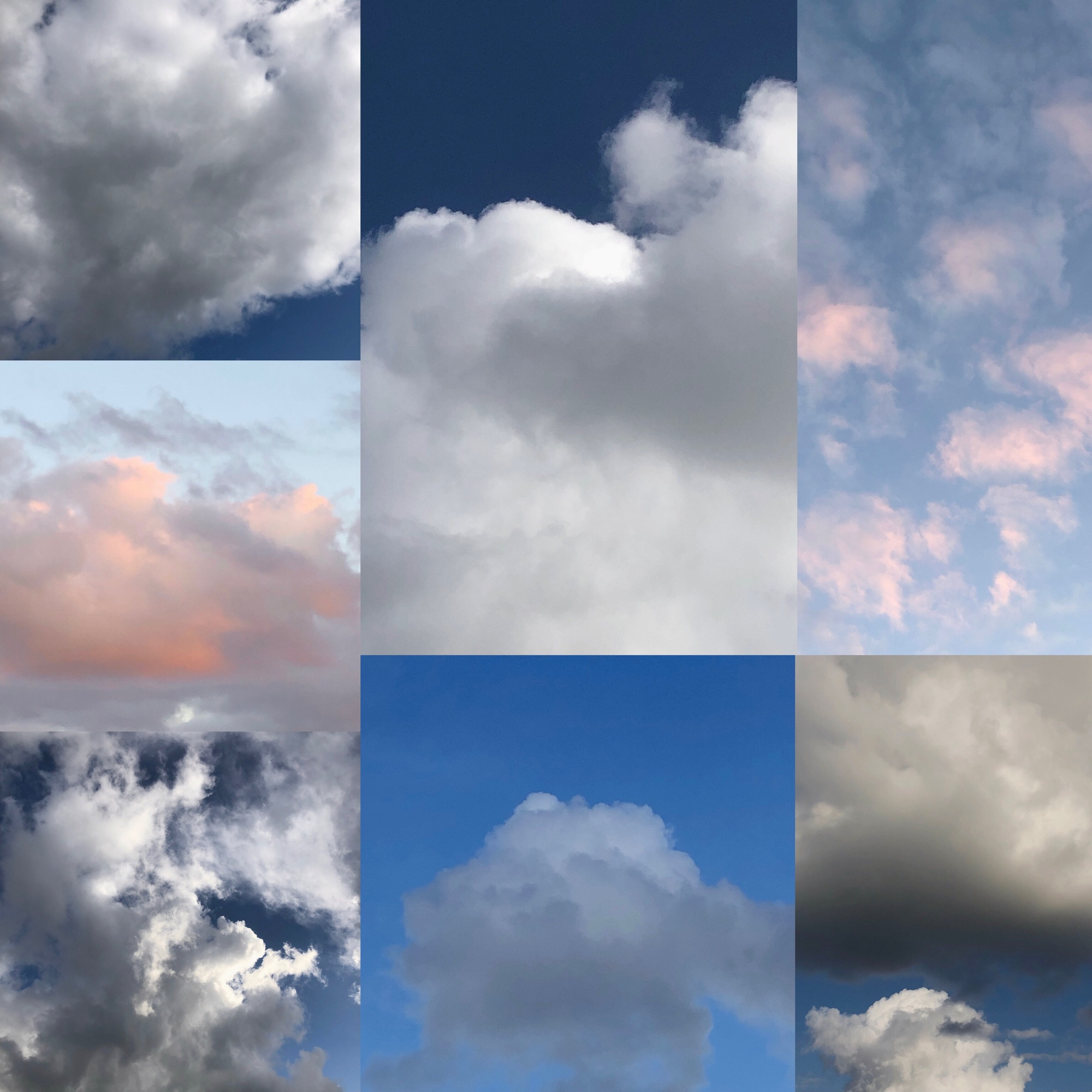 Composite photo of seven different cloud photos, one taken each day this week.
A cloud diary.