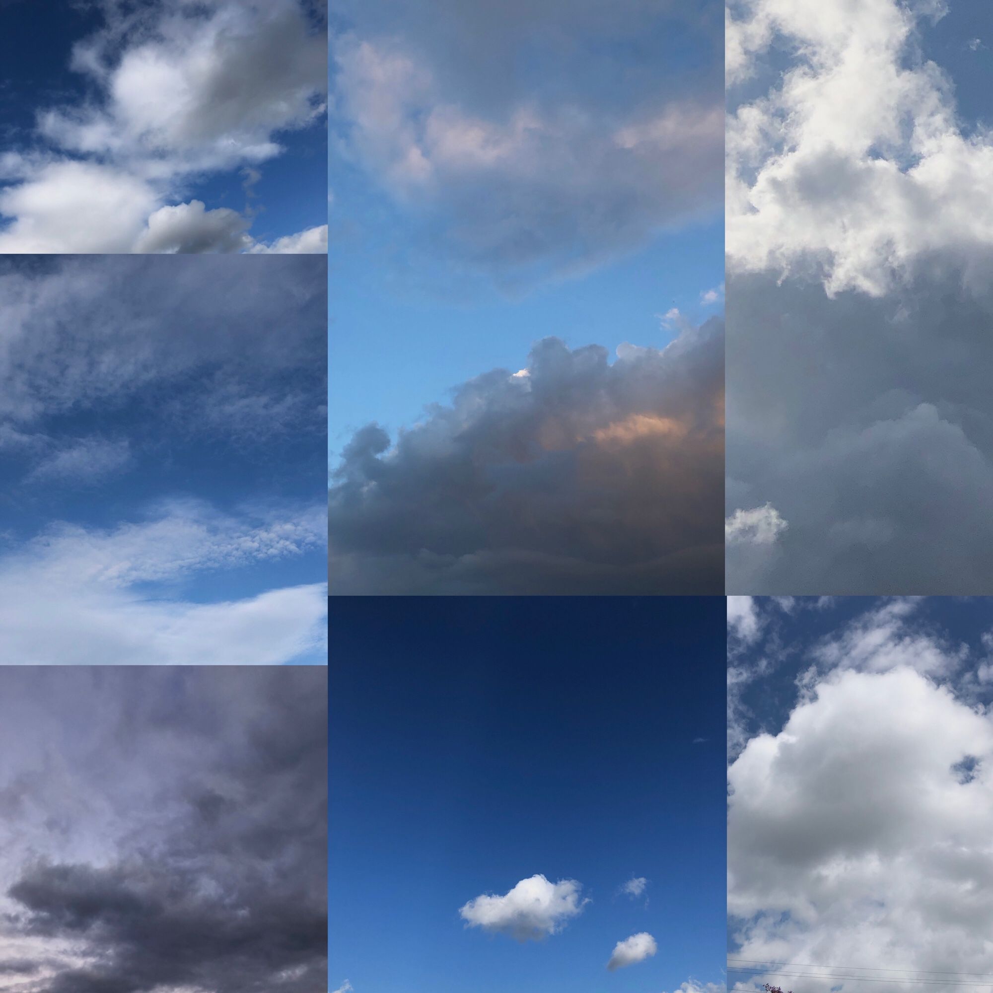 Composite photo of seven different cloud photos, one taken each day this week.
A cloud diary.