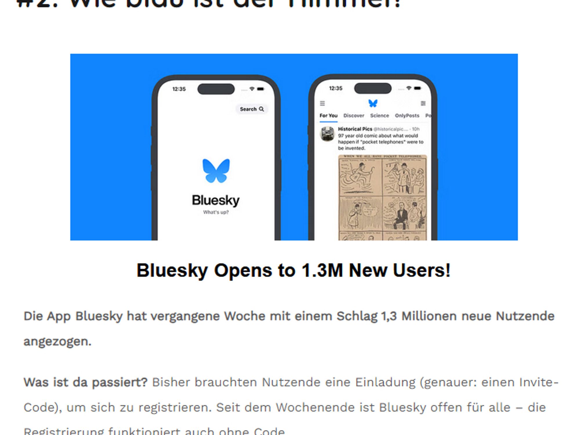 Screenshot Newsletter "Wie blau ist der Himmel"