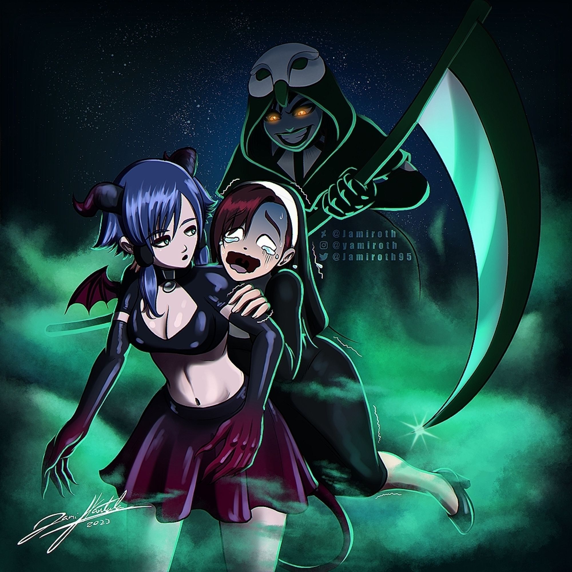 My OCs Riina & Ahana on Halloween night.