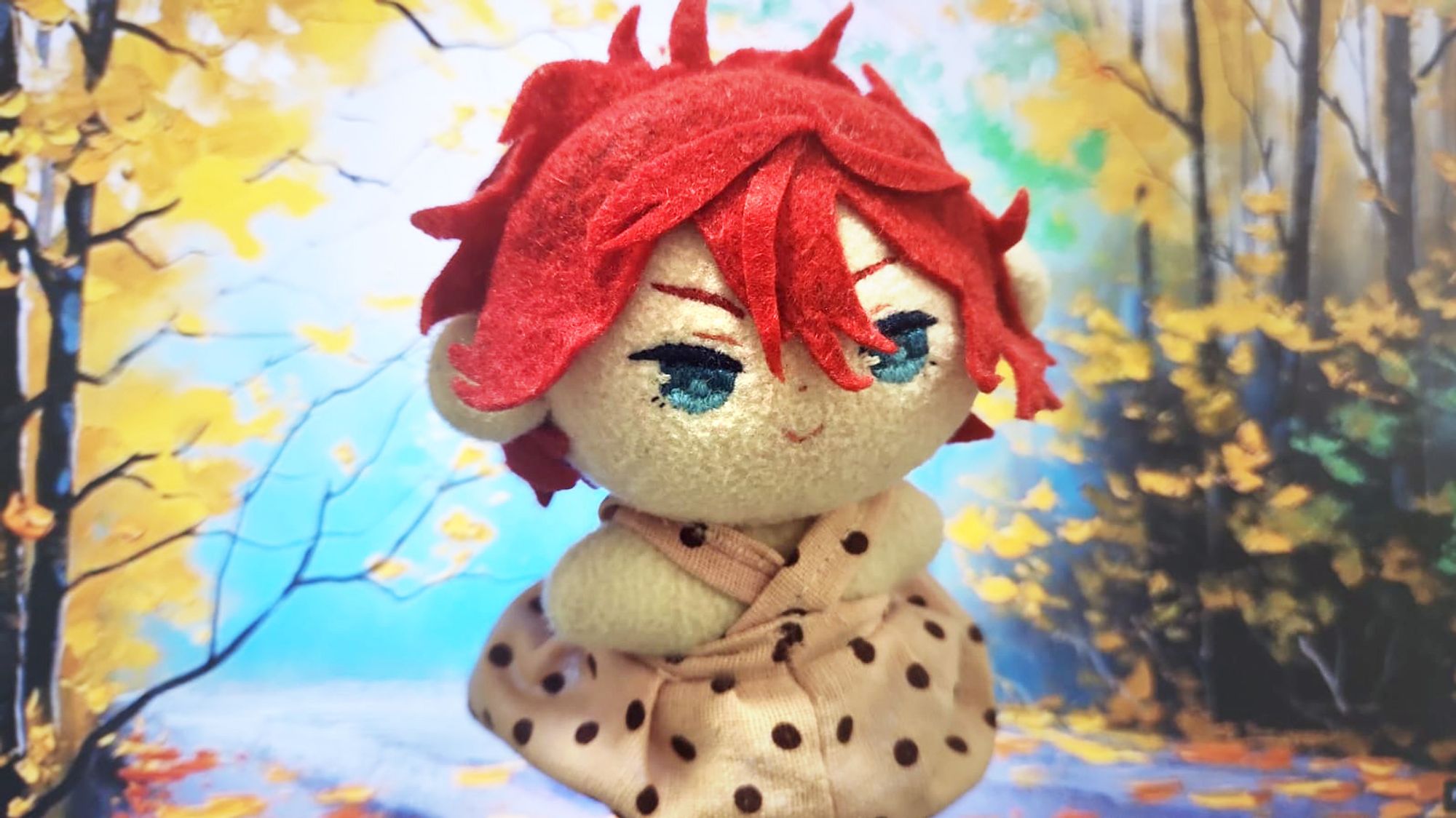 tiny rinne amagi from ensemble stars plushie I did strolling through the forest....oh what problems will he cause today....