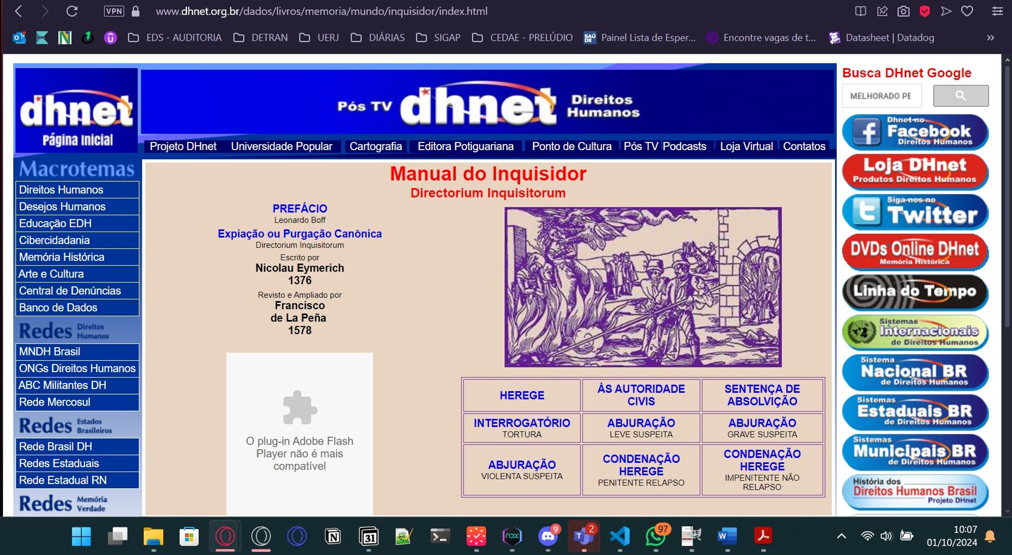 site DHNet, com estética antiga utilizando elementos de html e css somente. Hiperlinks e tabelas estáticas, cores básicas.