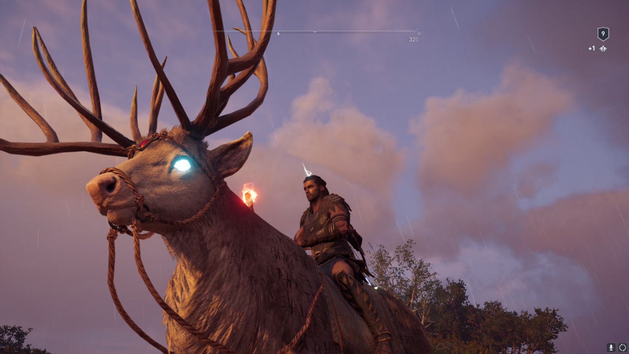 Assassin's Creed Odyssey screenshot of Alexios riding a majestic stag with glowing eyes