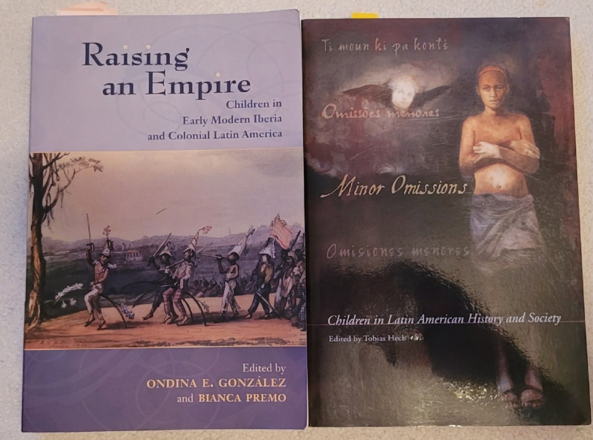 Two book covers, one called Minor Omissions and the other called Raising an Empire