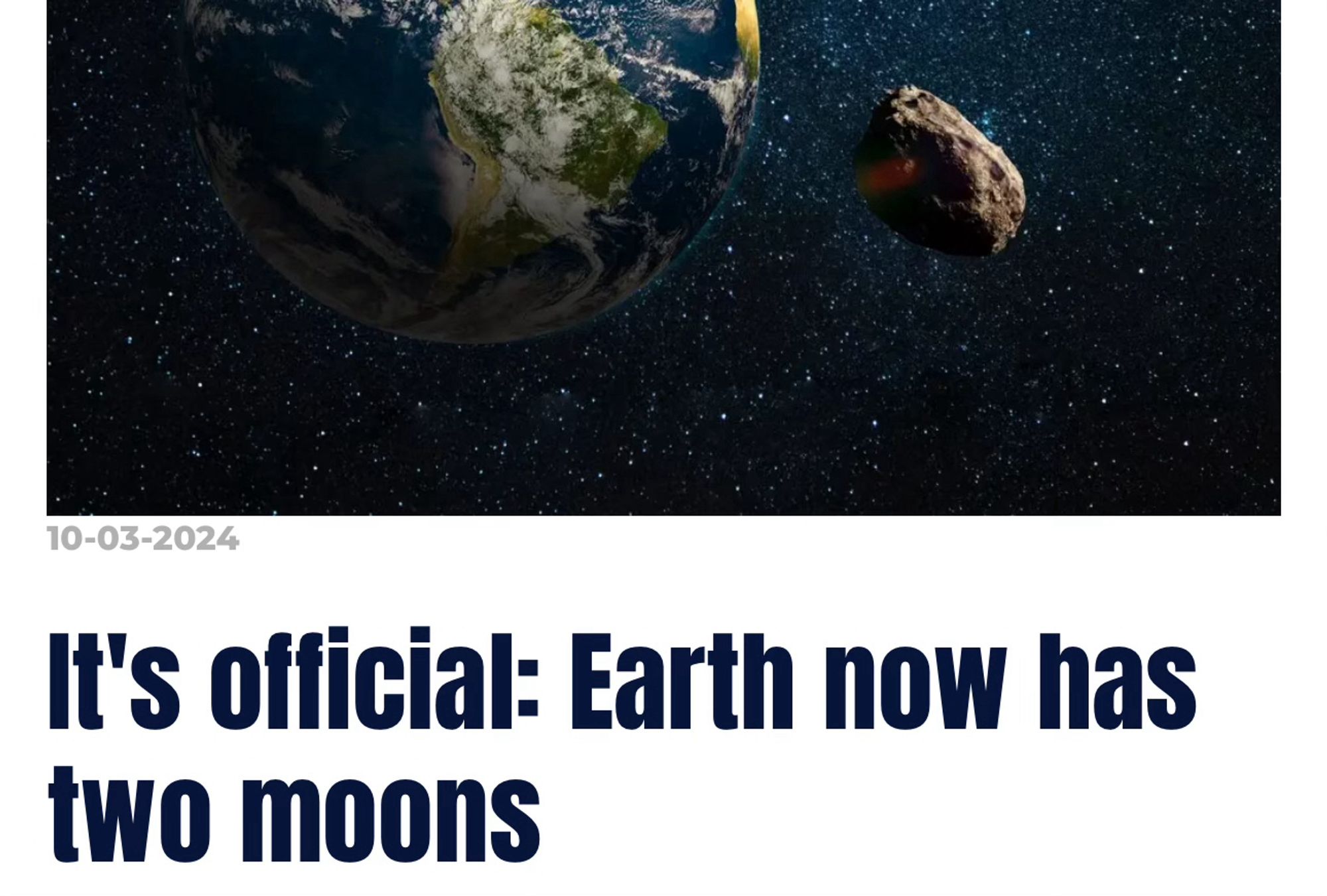 Headline it's official: earth now has two moons