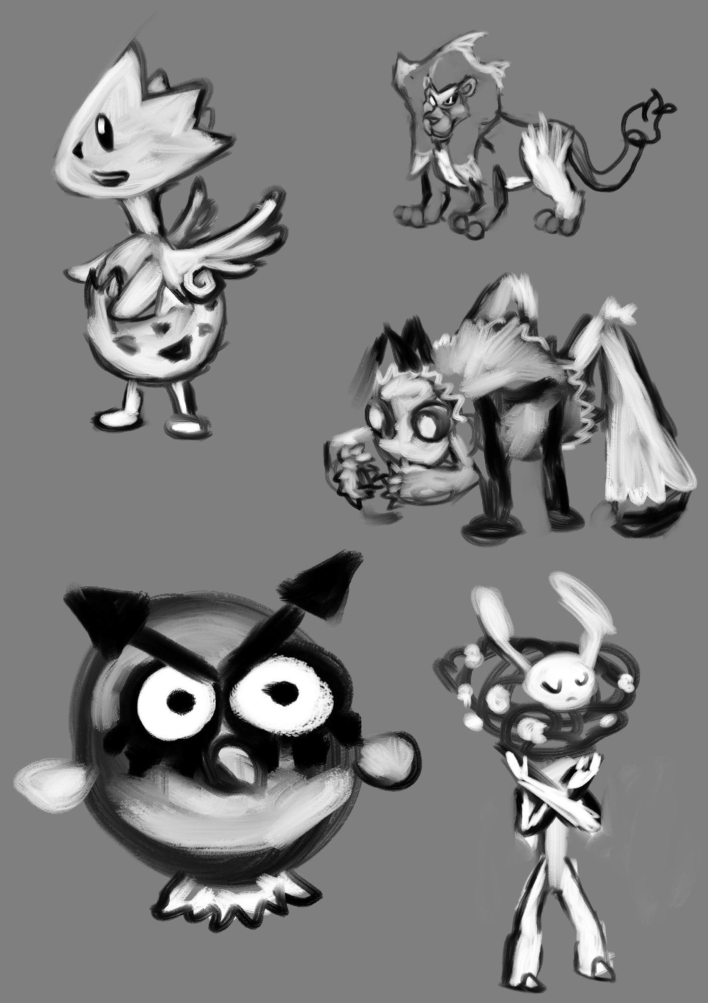 Togetic, Pyroar, Galvantula and Florges drwan from memory. 
Also hoothoot partial sketch with reference (Stream ends when chat guesses hoothoot)