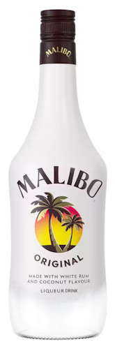 Malibu bottle, text changed to say Malibo, liqueur drink