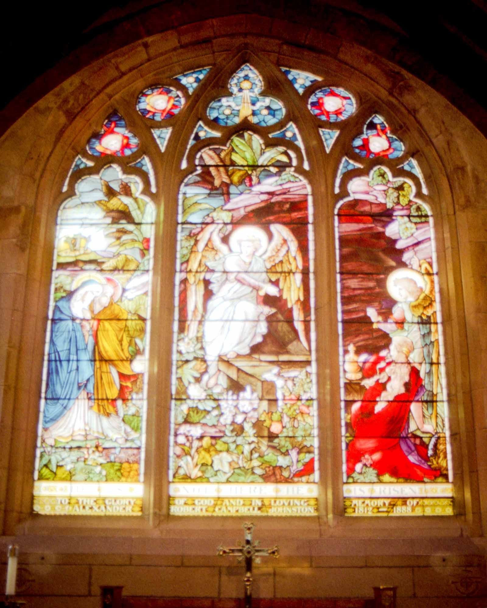 Stained glass mural. Church of The Angels Episcopal-Anglican Church in Pasadena, California, shot on film.