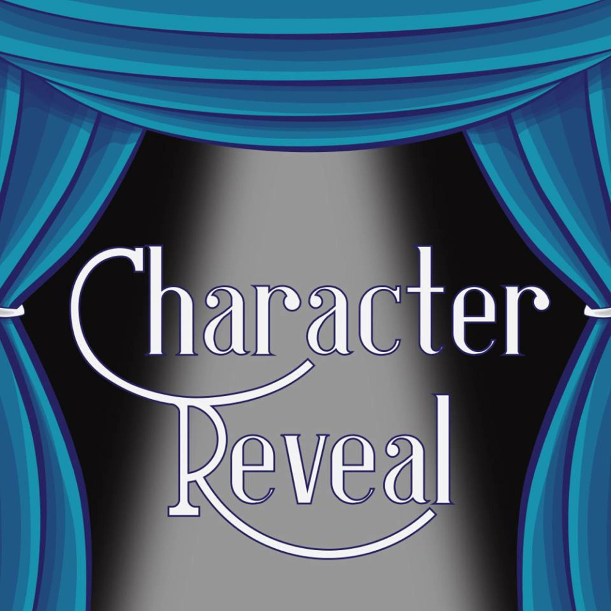 Character Reveal logo - Blue curtains revealing the name